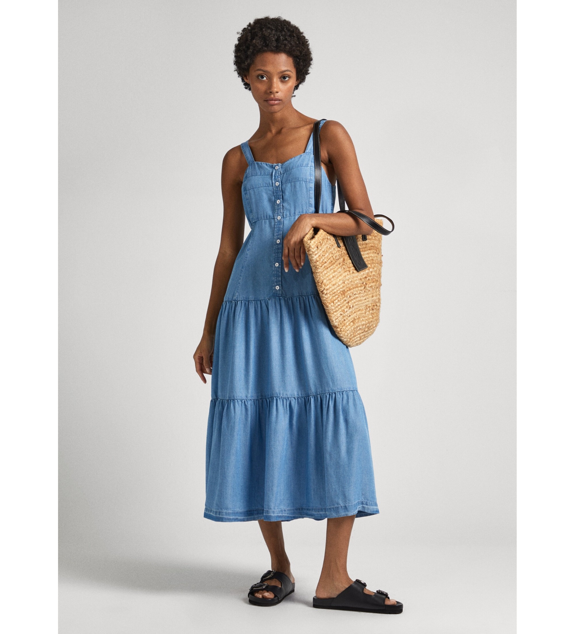 Pepe Jeans für Damen. PL953483 Edith Kleid blau (S), Lässig, Ärmellos / Hosenträger, Lyocell, Nachhaltig
