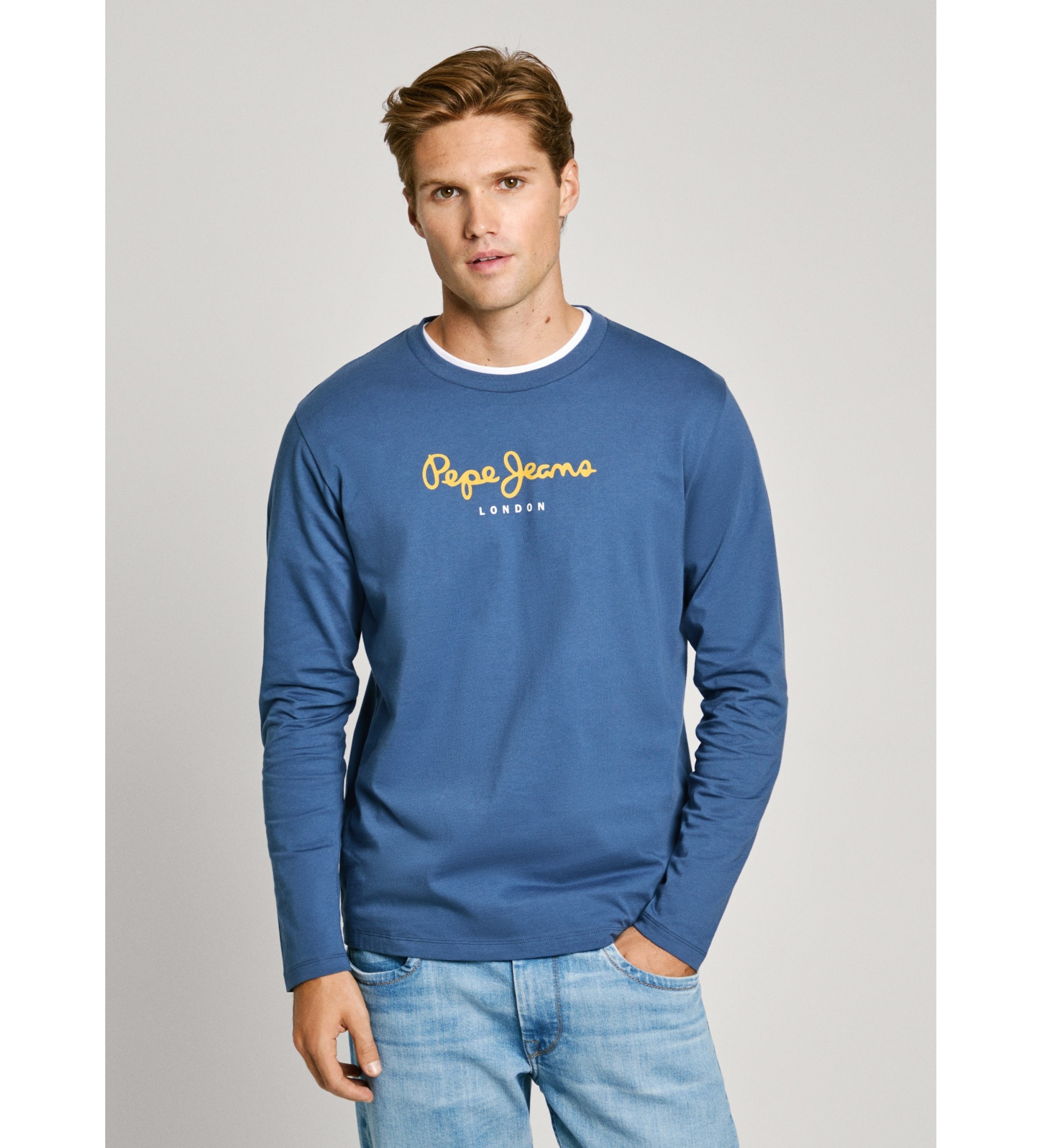 Pepe Jeans für Herren. PM508209 Langarm-T-Shirt mit normaler Passform blau (M), Lässig, Baumwolle, Nachhaltig