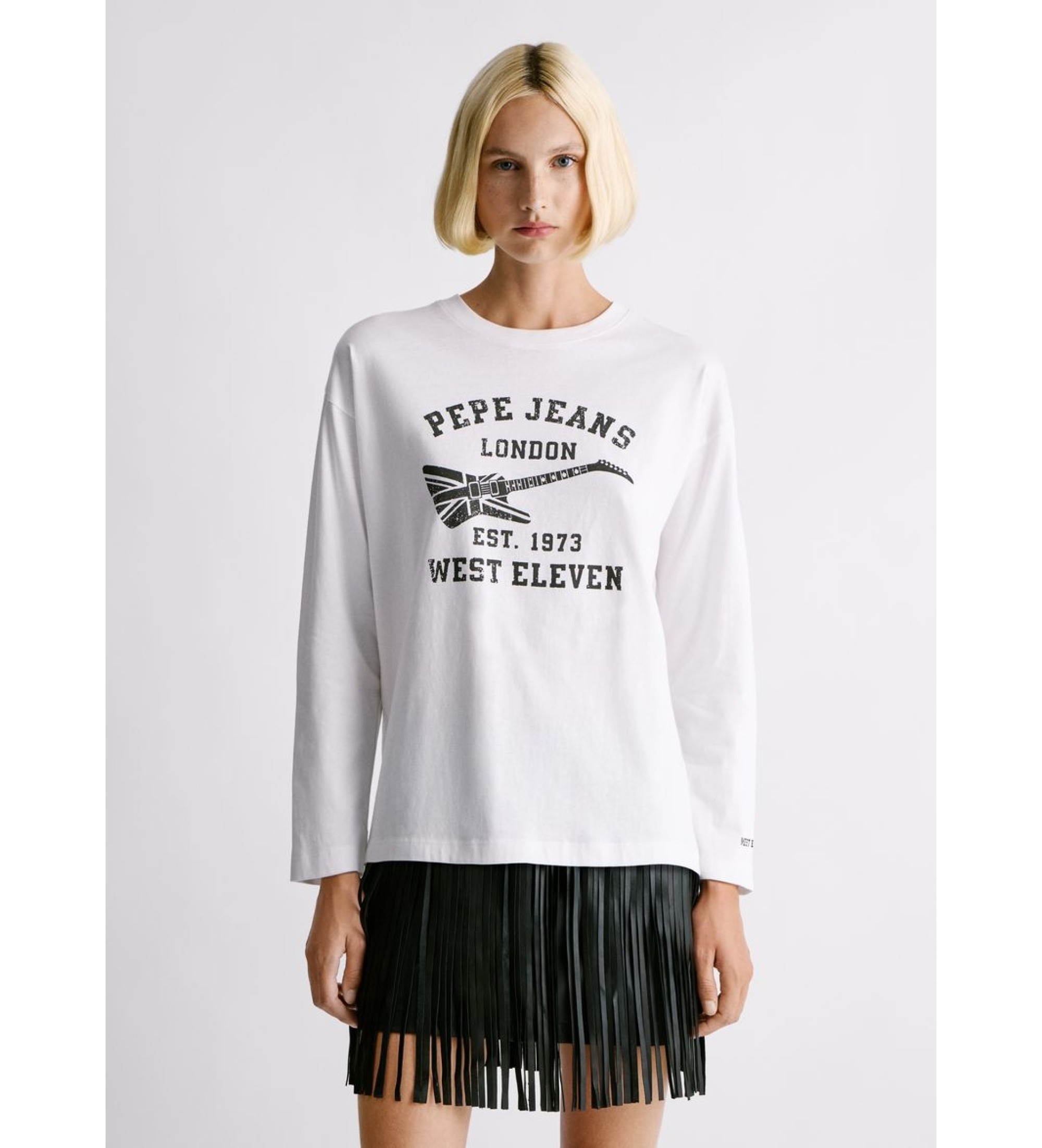 Pepe Jeans für Damen. PL5000053 Elora-T-Shirt weiß (M), Lässig, Baumwolle, Langarm