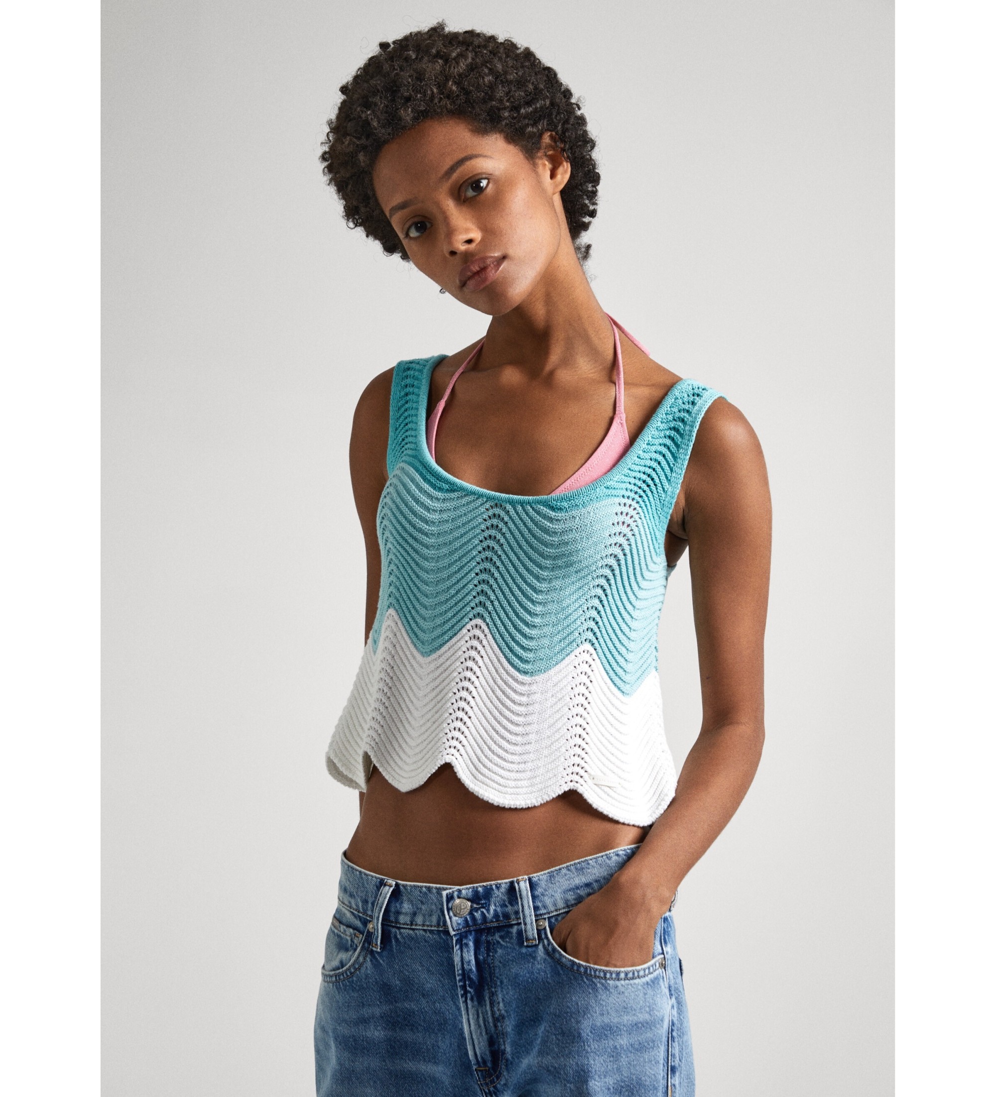 Pepe Jeans für Damen. PL702151 Oberteil Galea blau (S), Lässig, Baumwolle, Ärmellos / Hosenträger