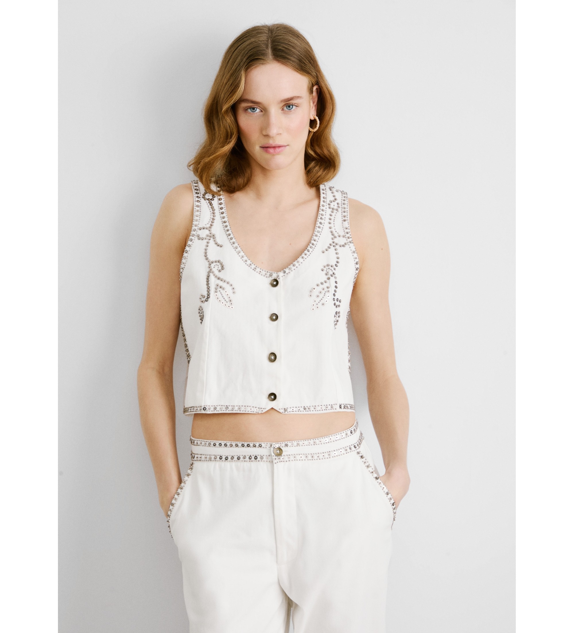 Pepe Jeans für Damen. PL402588 Jayden Weste Weiß (L), Lässig, Baumwolle