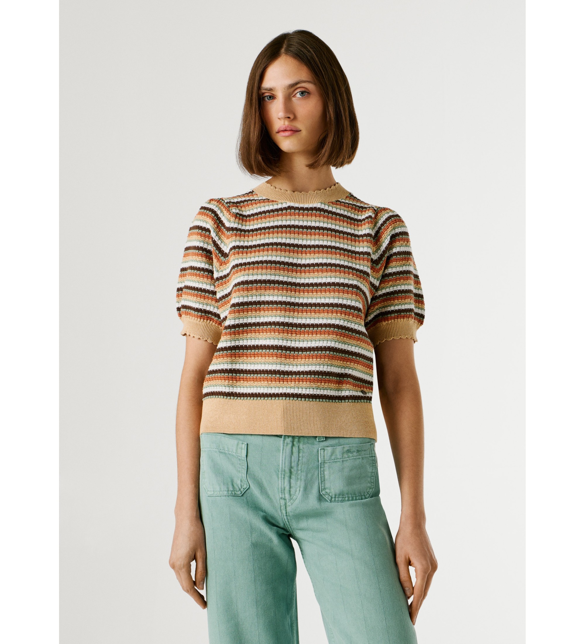 Pepe Jeans für Damen. PL7000139 Kamia Lurex Pullover beige (L), Lässig, Baumwolle, Kurzarm