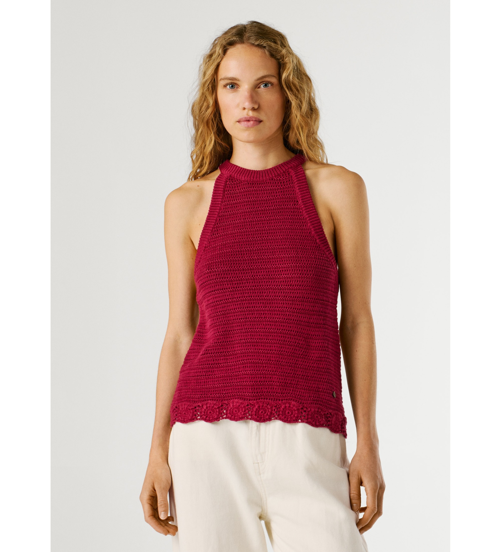 Pepe Jeansvoor vrouwen. PL7000121 Top Kinah rood (M), Casual, Katoen, Mouwloos / spaghettibandjes