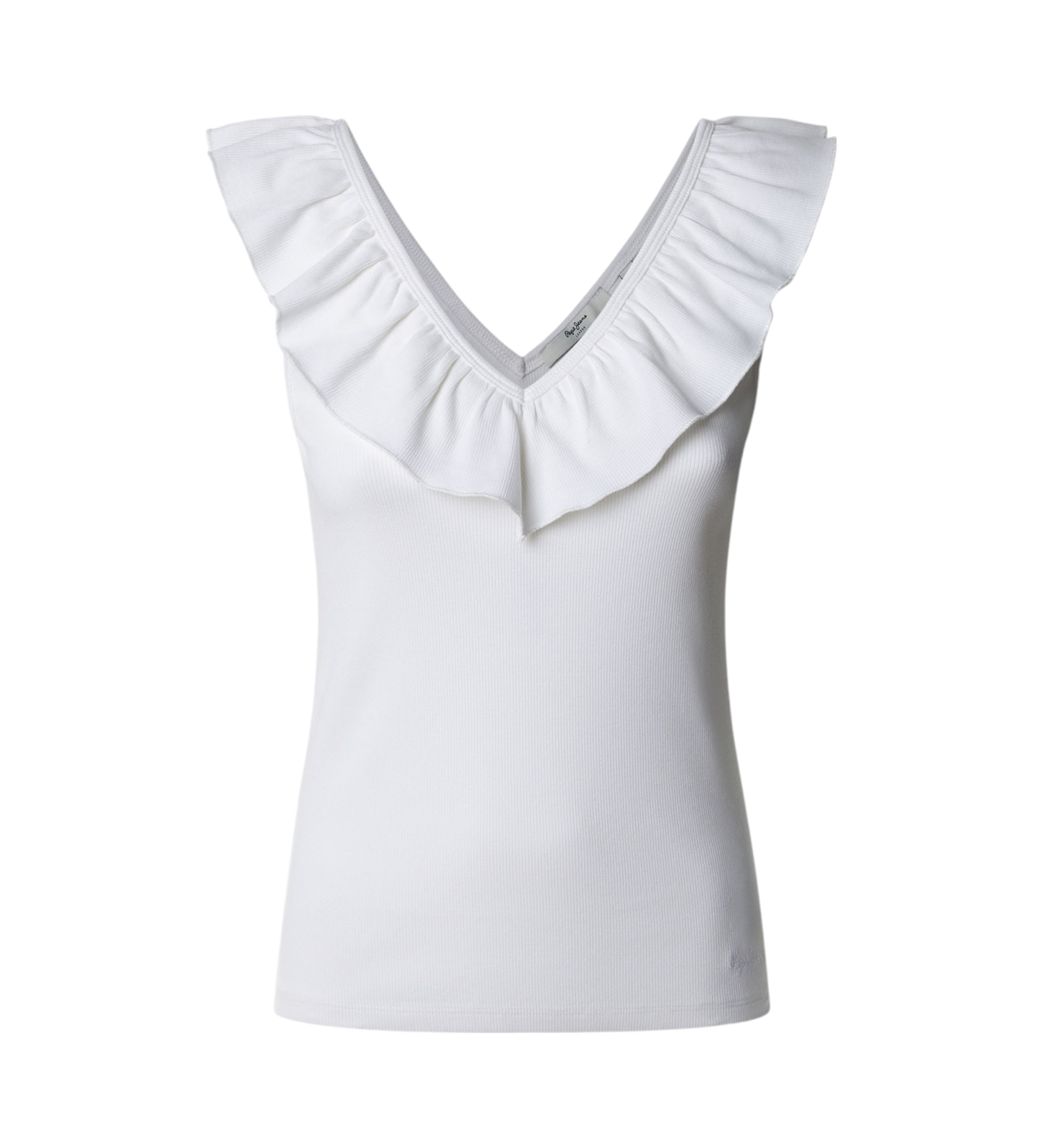 Pepe Jeans für Damen. PL506050 Geripptes Oberteil mit V-AusschnittMillie weiß (XL), Lässig, Baumwolle, Ärmellos / Hosenträger, Nachhaltig
