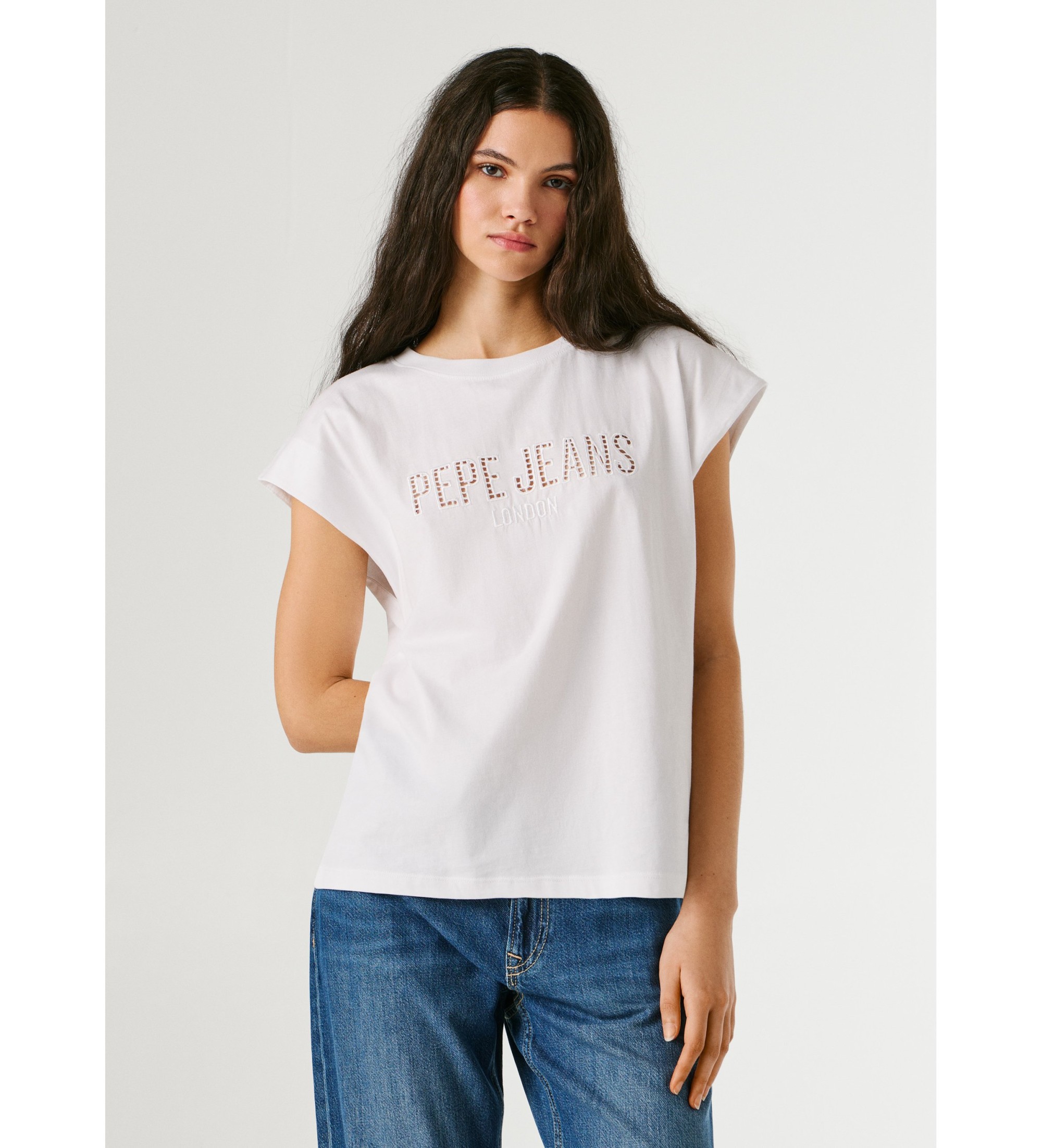 Pepe Jeans für Damen. PL5000164 Mirari T-shirt weiß (L), Lässig, Baumwolle, Ärmellos / Hosenträger