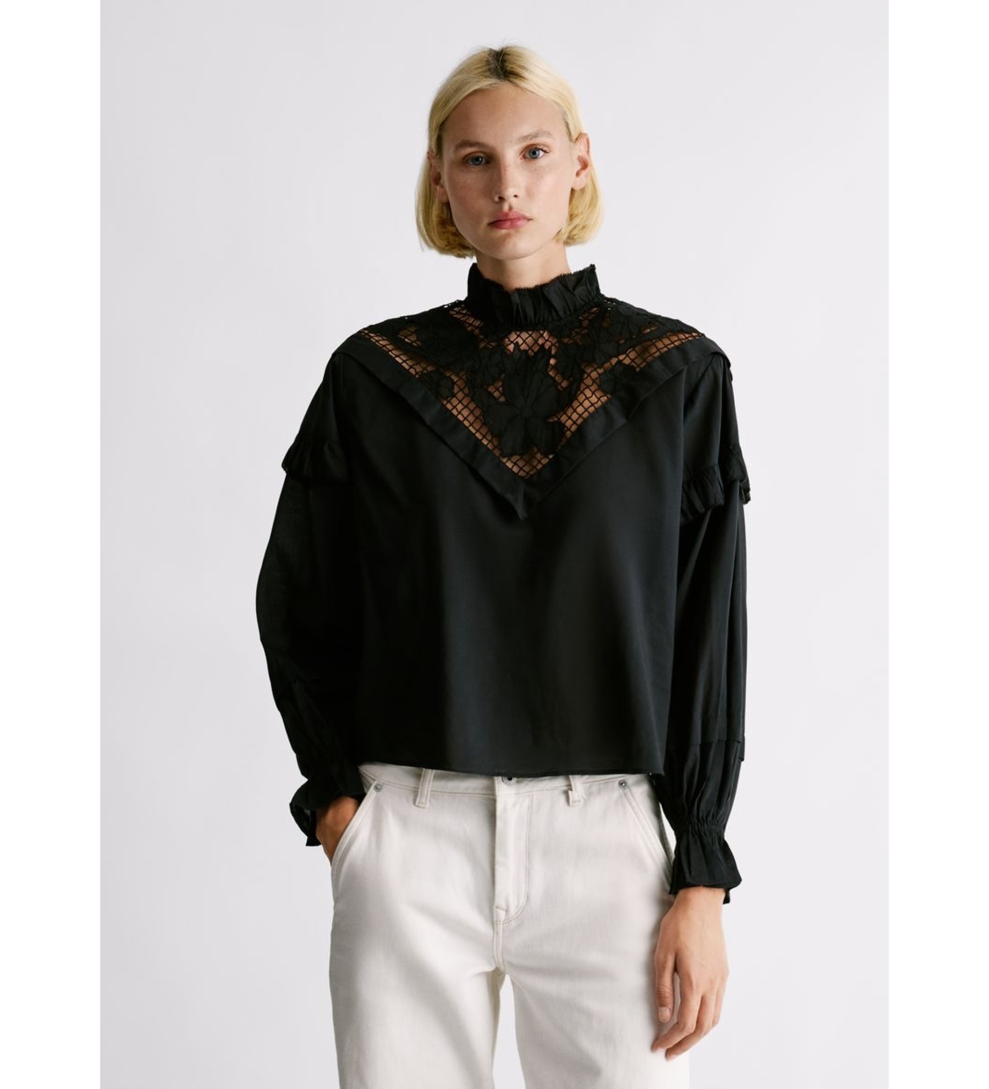 Pepe Jeans für Damen. PL3051295 Momi Bluse schwarz (M), Lässig, Baumwolle, Langarm