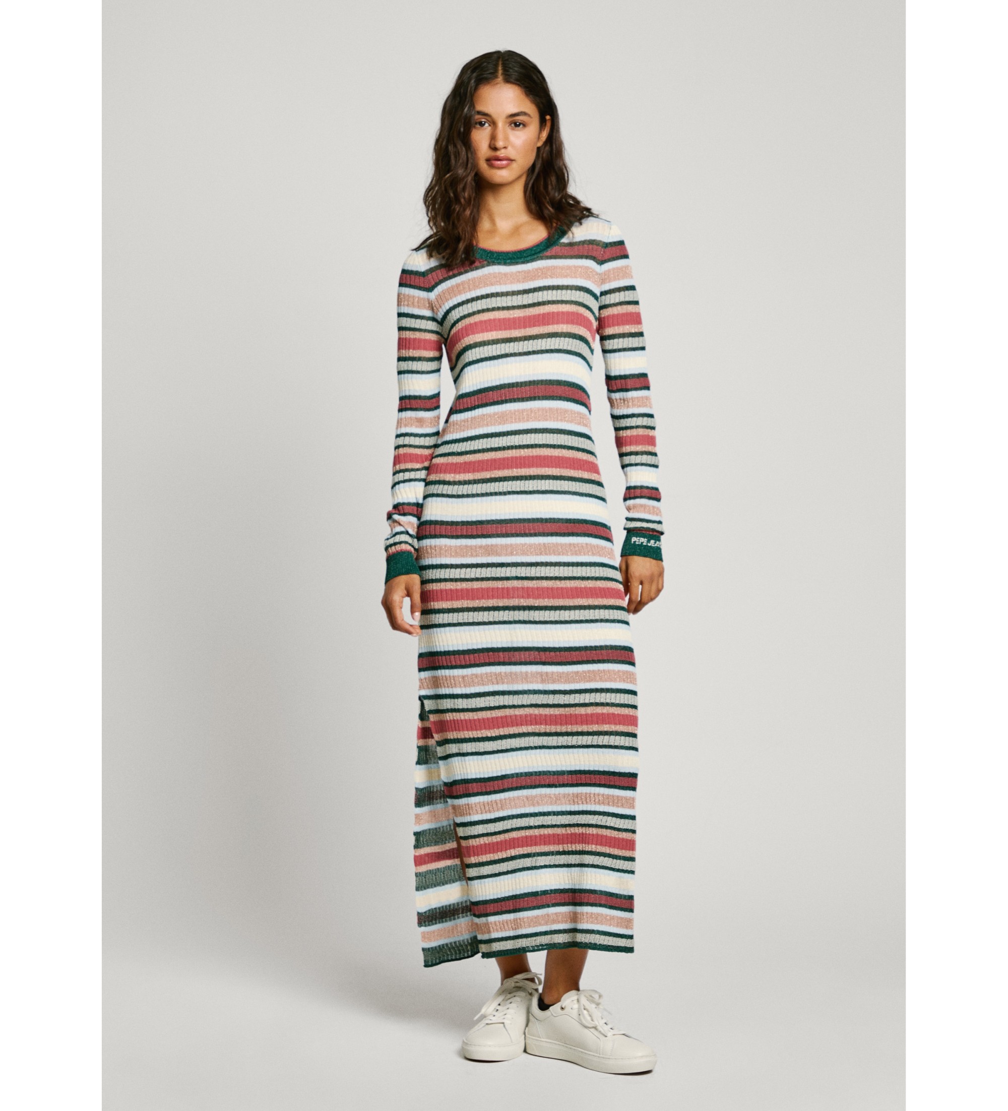 Pepe Jeans für Damen. PL953711 North mehrfarbiges Kleid (L), Lässig, Langarm