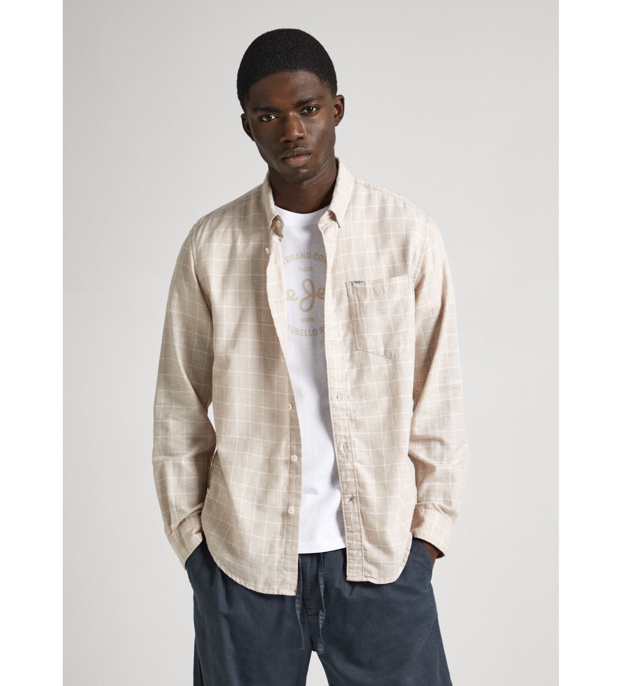 Pepe Jeansvoor mannen. PM308500 Pattison beige overhemd (L), Casual, Katoen, Lange mouwen