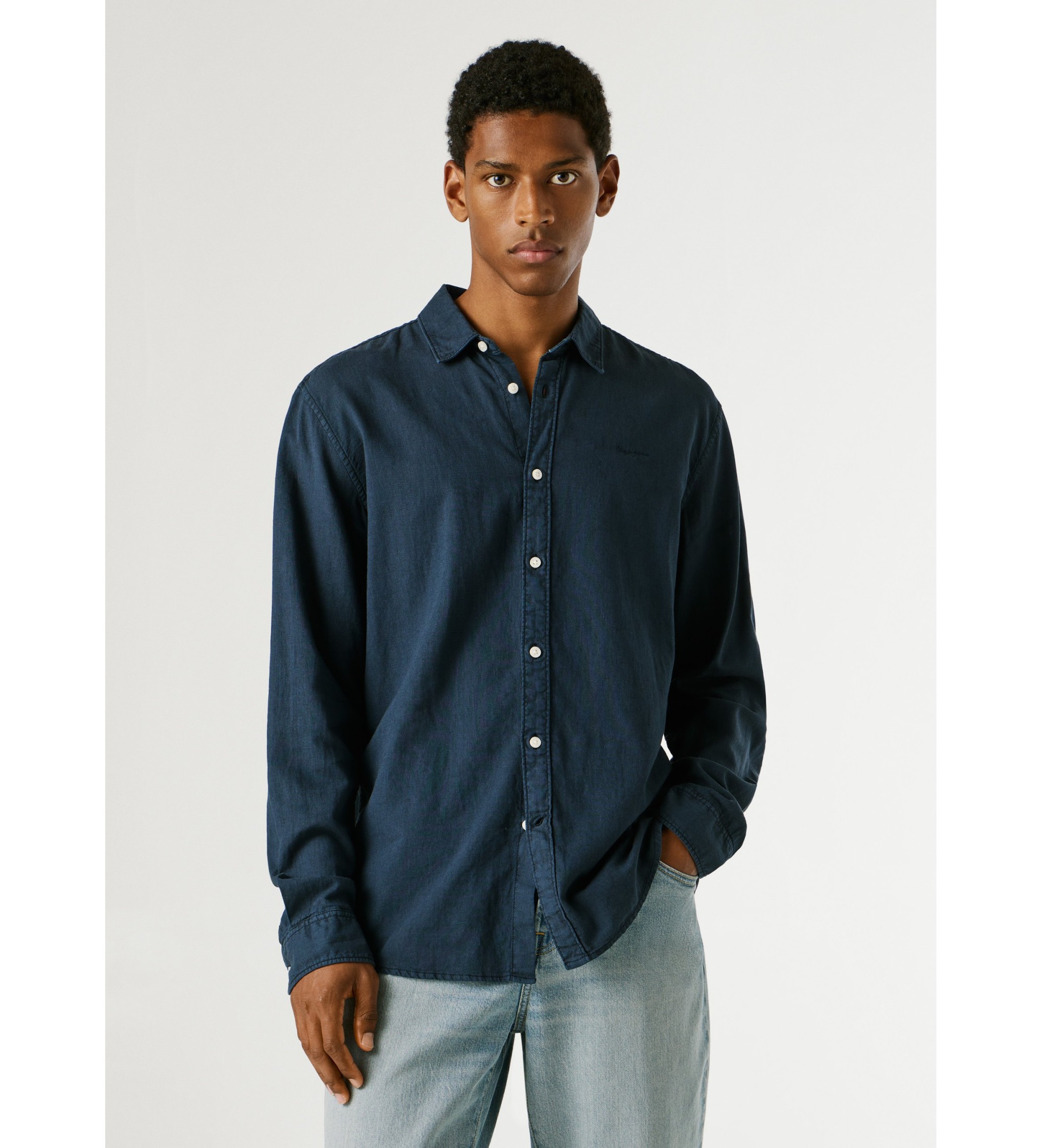 Pepe Jeansvoor mannen. PM3091192 Payton marine overhemd (M), Casual, Vlas, Lange mouwen, Marineblauw