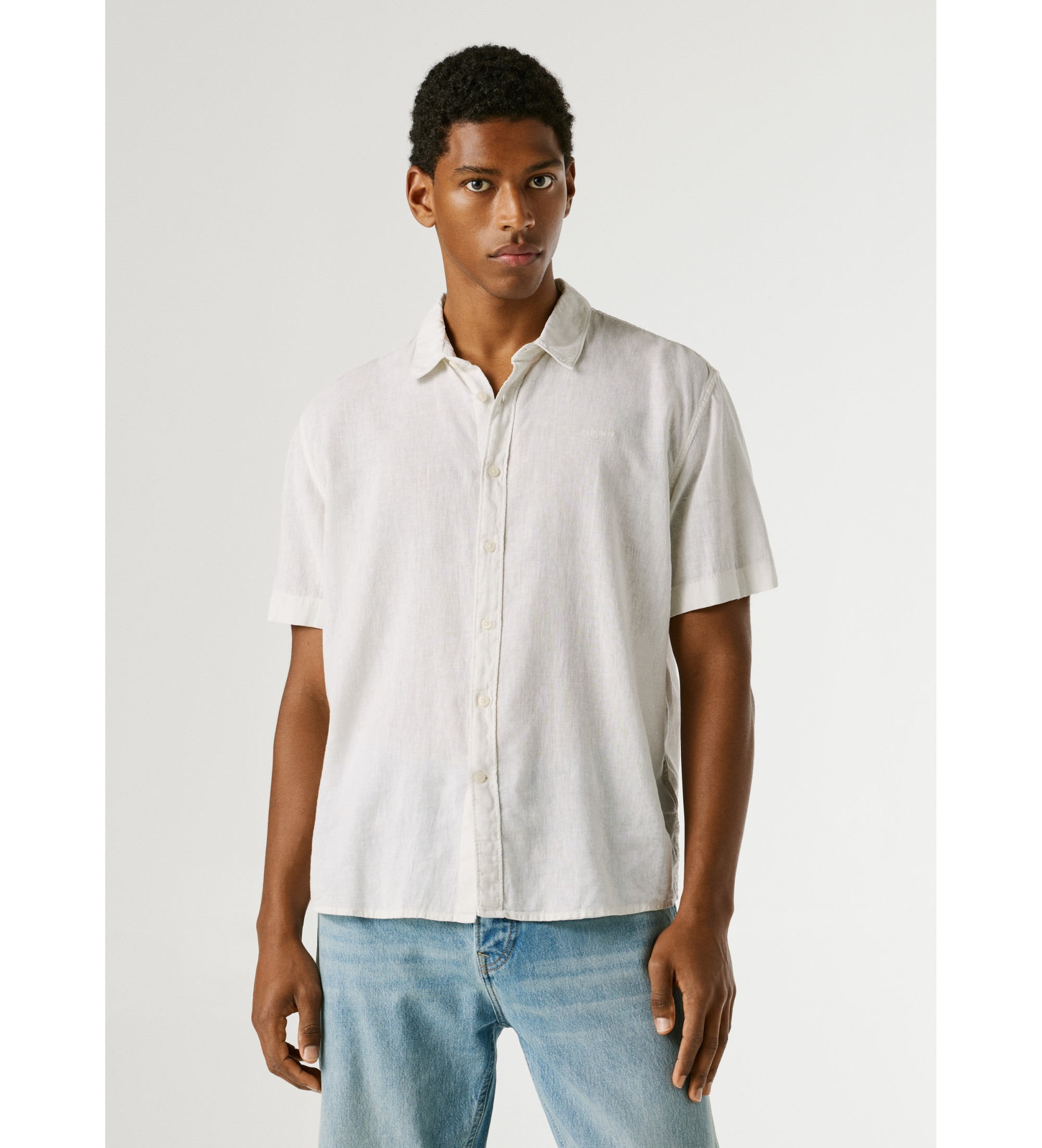 Pepe Jeansvoor mannen. PM3091193 Overhemd Percy wit (XXL), Casual, Vlas, Korte mouwen