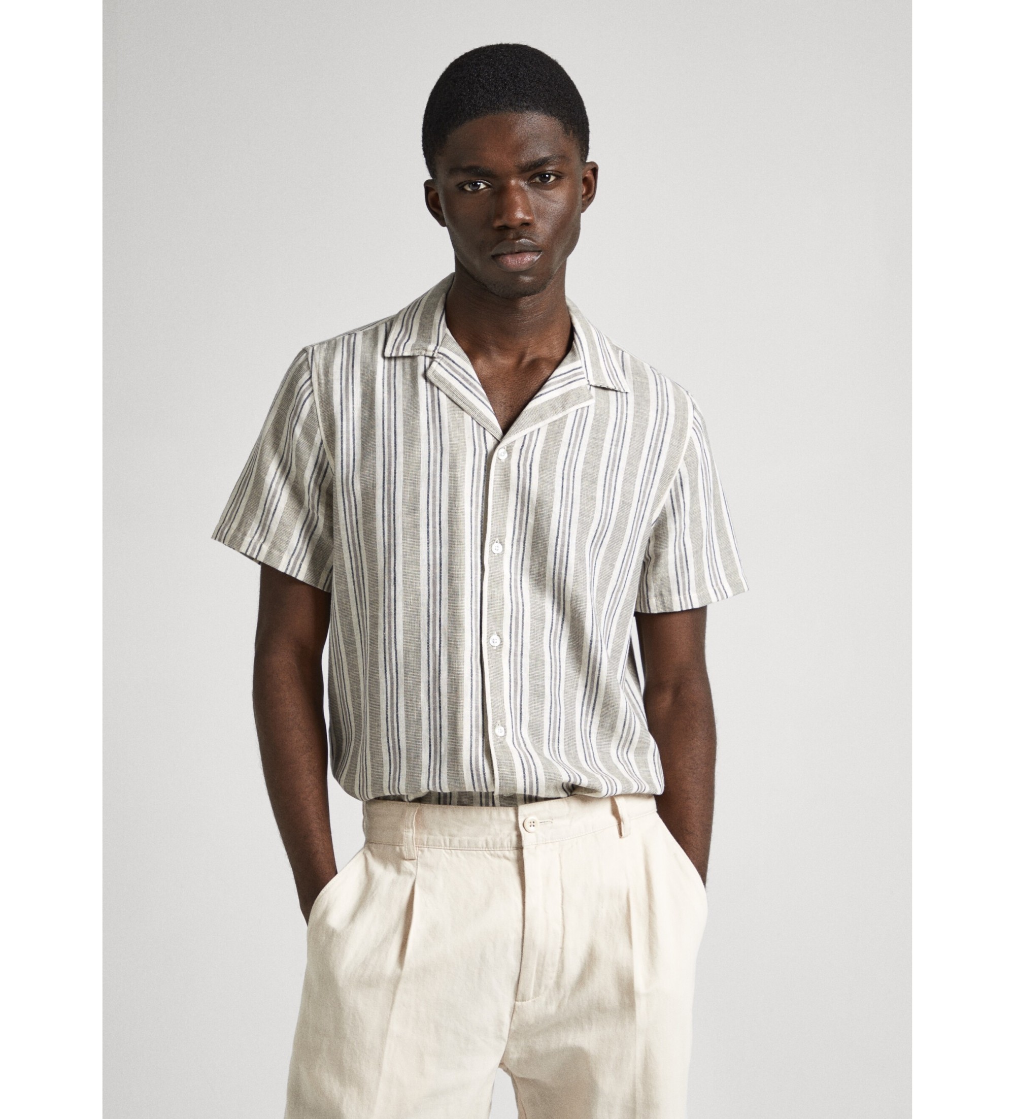 Pepe Jeansvoor mannen. PM308496 Pipper beige overhemd (S), Casual, Katoen, Korte mouwen