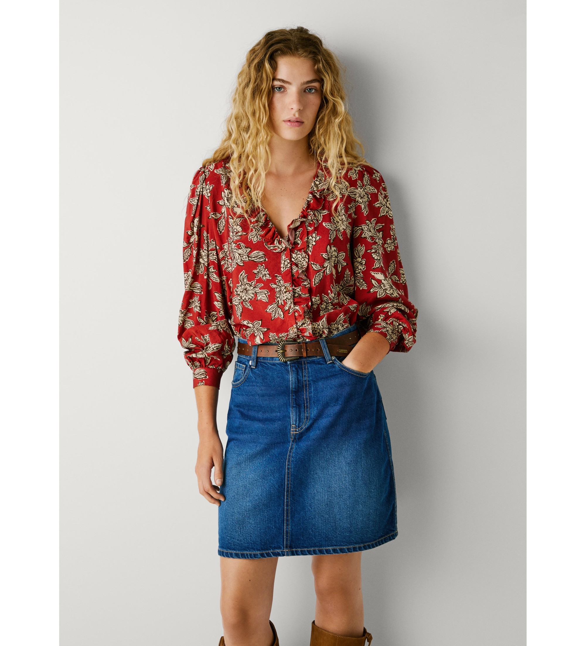 Pepe Jeans für Damen. PL3051277 Bluse Plency rot (S), Lässig, Viskose, Langarm