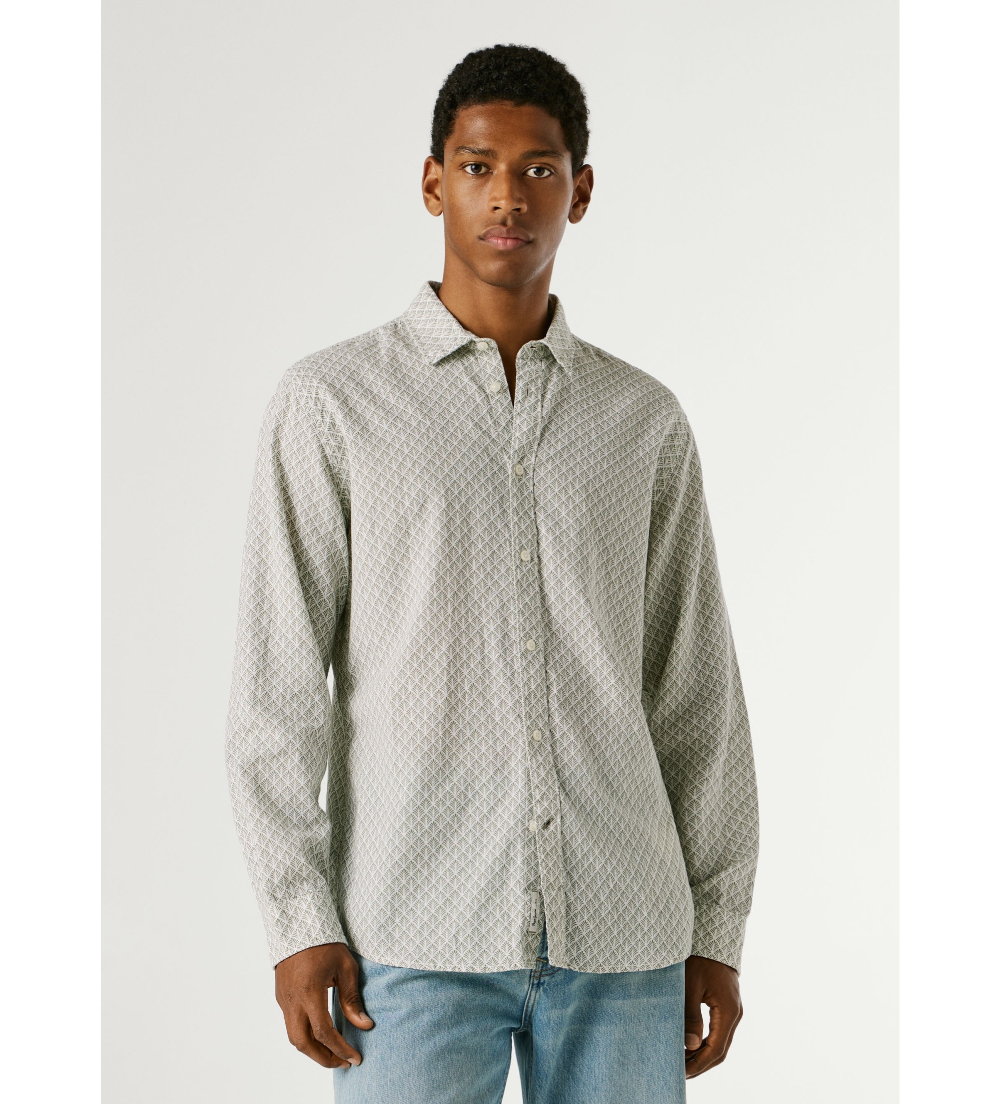 Pepe Jeans für Herren. PM3091199 Portland grünes Hemd (M), Lässig, Leinen, Langarm