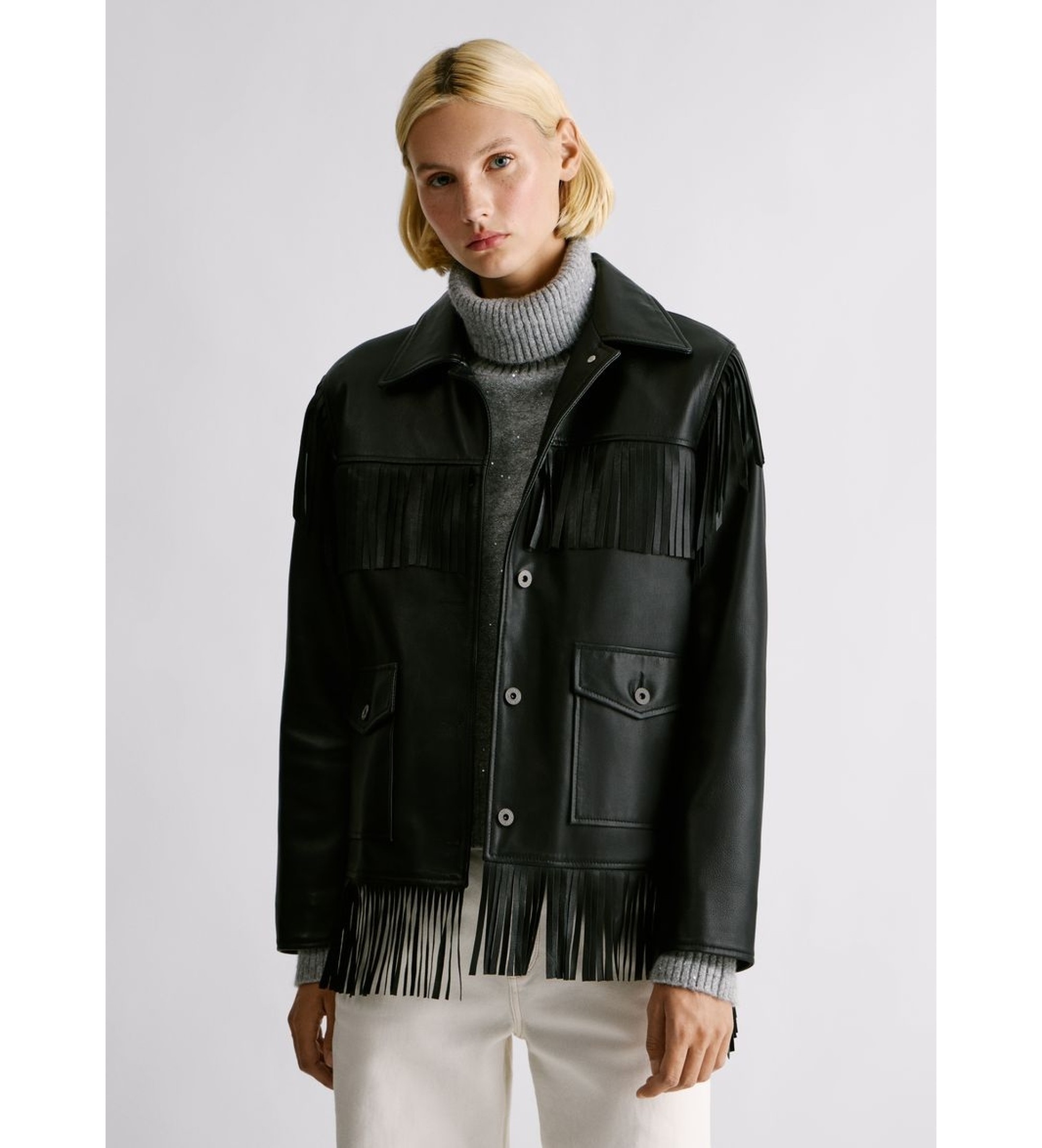 Pepe Jeans für Damen. PL4024380 Schwarze Rose Jacke (L), Lässig, Leder