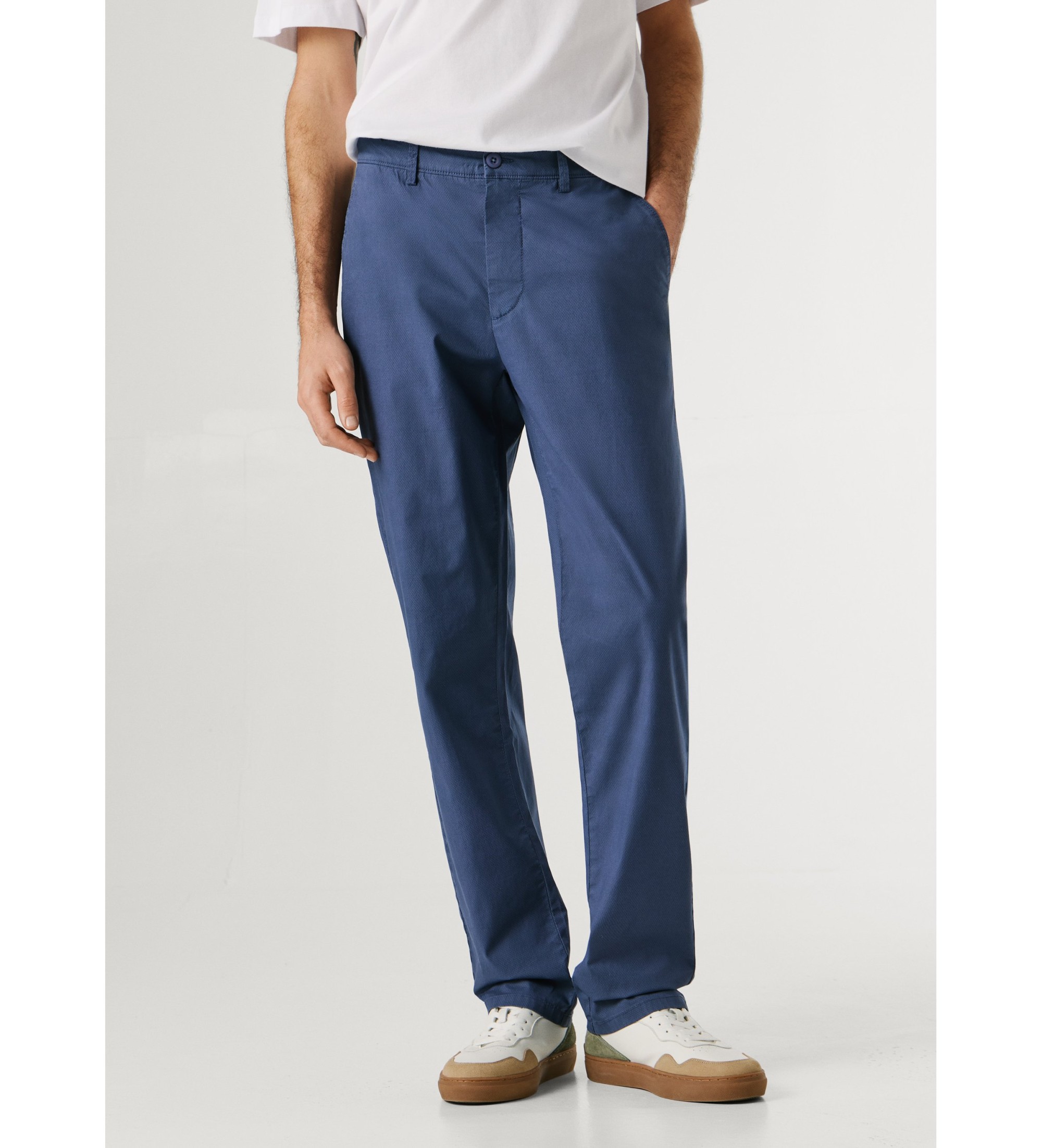 Pepe Jeansvoor mannen. PM2100079 Marine Bedrukte Popeline Slim Chino Broek (30), Casual, Katoen, Marineblauw