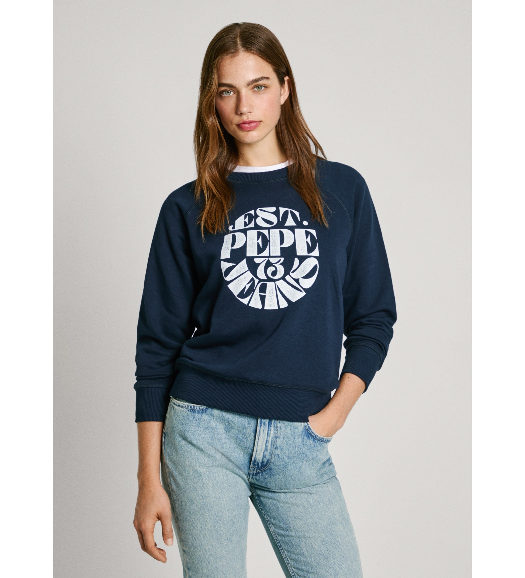 Pepe Jeans für Damen. PL581478 Elena marineblaues Sweatshirt (S), Lässig, Baumwolle, Nachhaltig