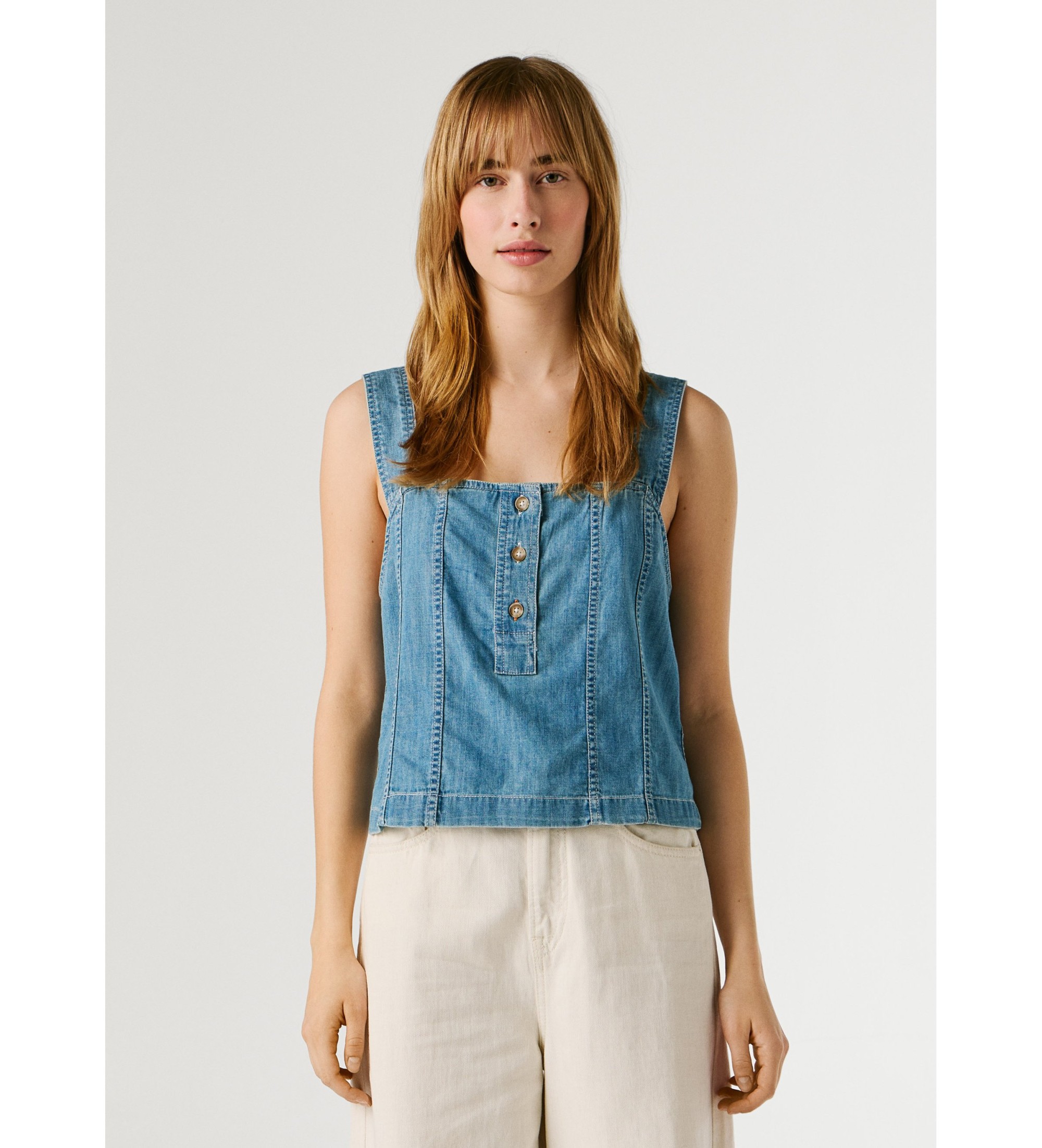 Pepe Jeans für Damen. PL3051437 Oberteil Bridget blau (S), Lässig, Baumwolle, Ärmellos / Hosenträger