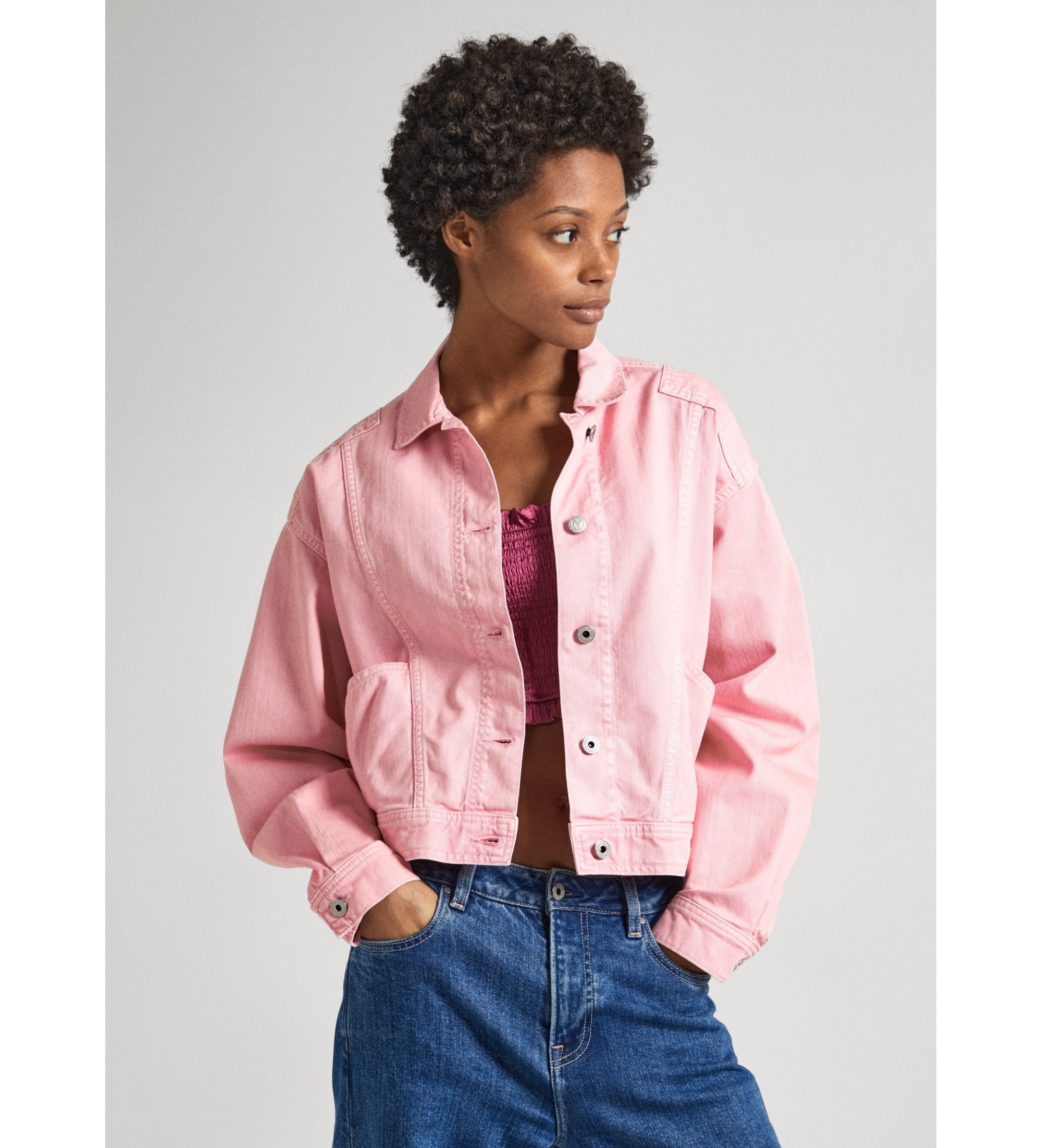 Pepe Jeansvoor vrouwen. PL402386 Turner spijkerjasje roze (S), Casual, Katoen, Denim, Lange mouwen
