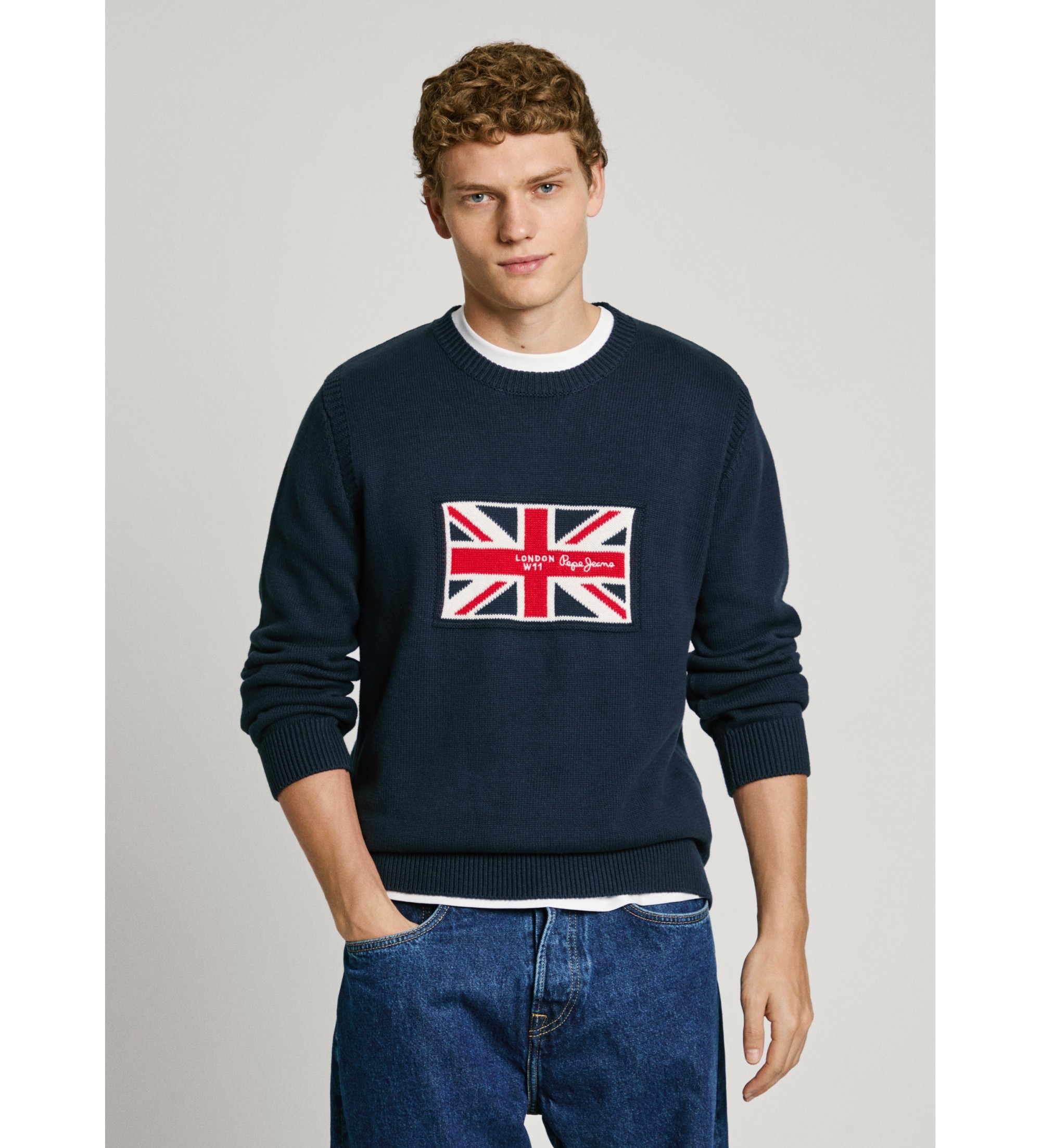 Pepe Jeans für Herren. PM702509 Marineblauer Union-Pullover (M), Lässig, Baumwolle