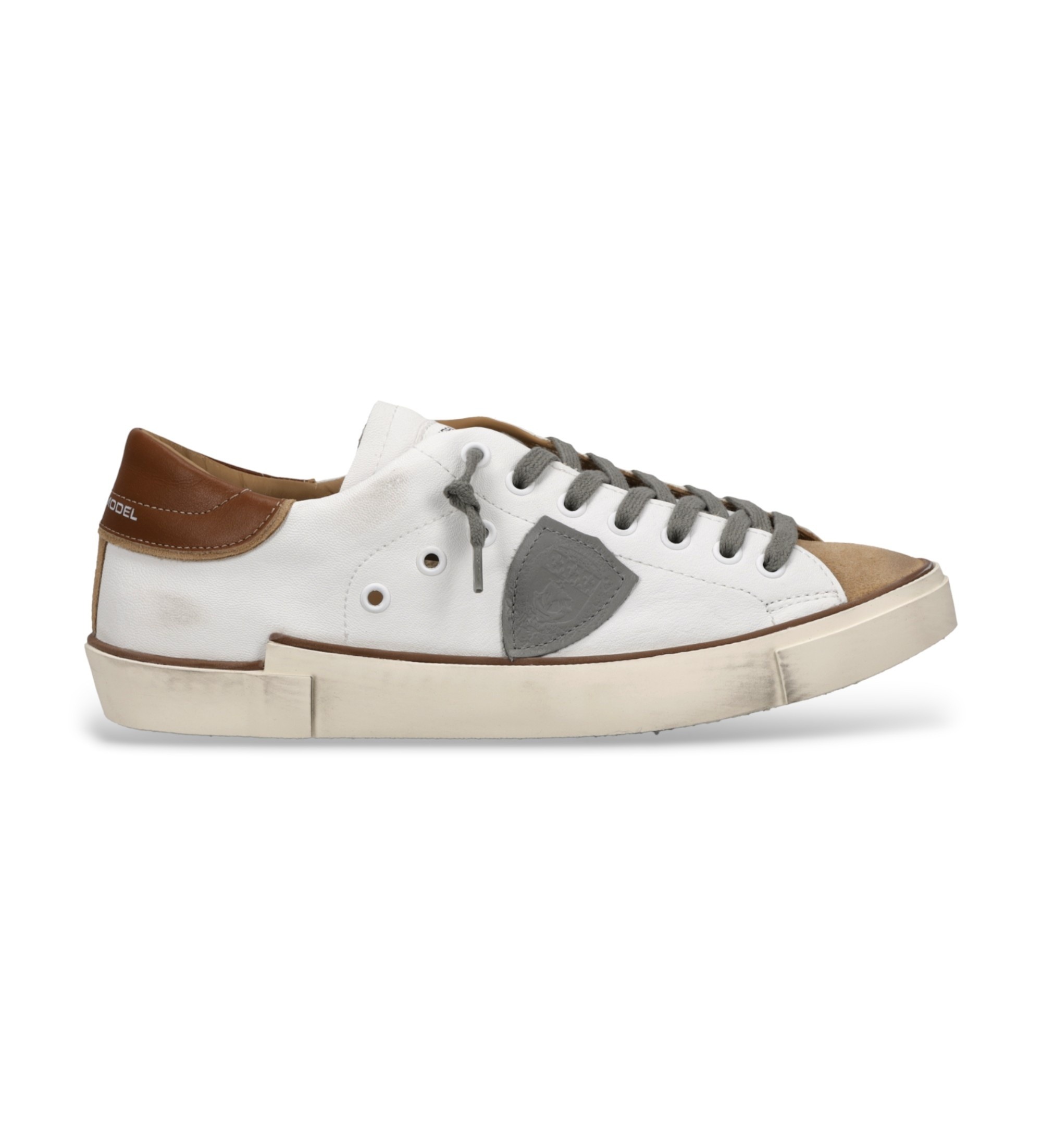 Philippe Model für Herren. PRLU Prsx Low Ledersneaker weiß (45), Wohnung, Schnürsenkel, Lässig