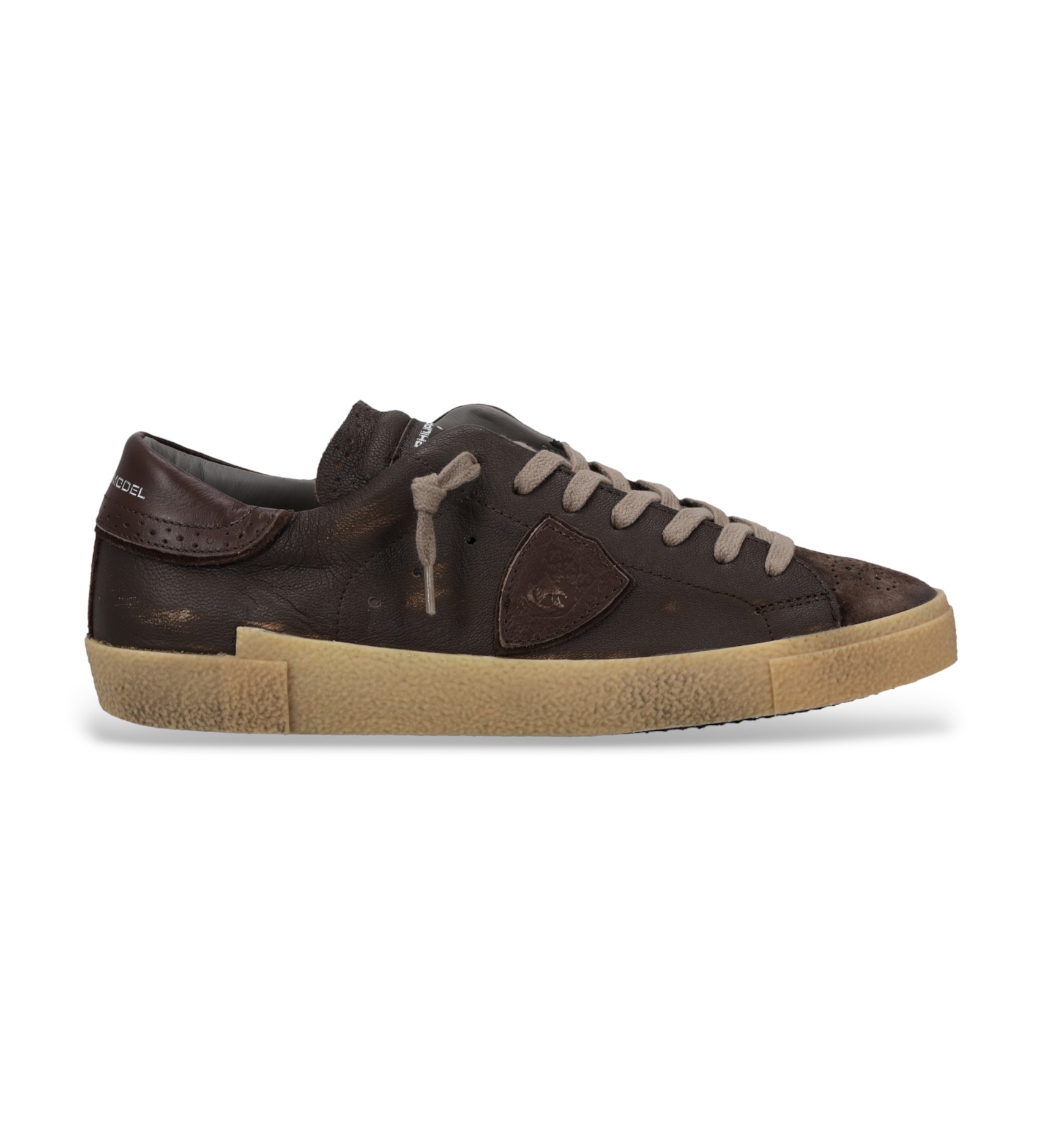 Philippe Model für Herren. PRLU Prsx Low Ledersneaker braun (44), Wohnung, Schnürsenkel, Klassisch
