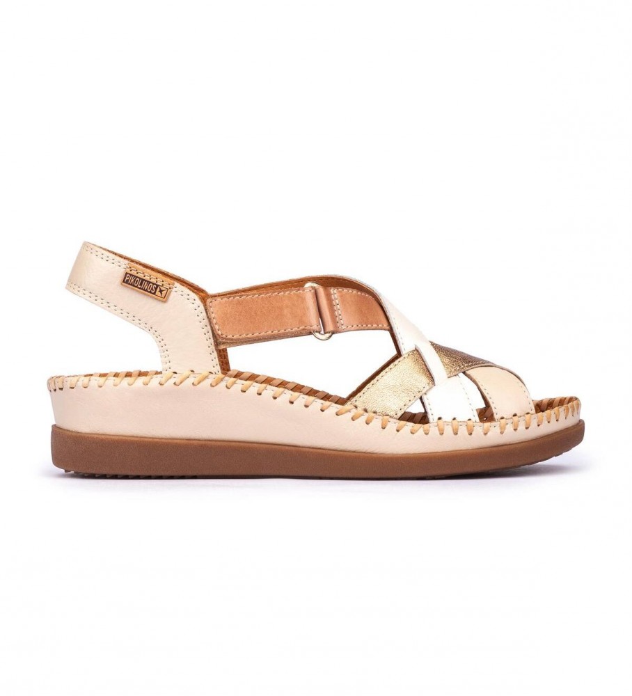 Pikolinos für Damen. W8K-0741C2 Ledersandalen Cadaques Leder (41), Beige, 3 bis 5 cm, Klettverschluss, Lässig