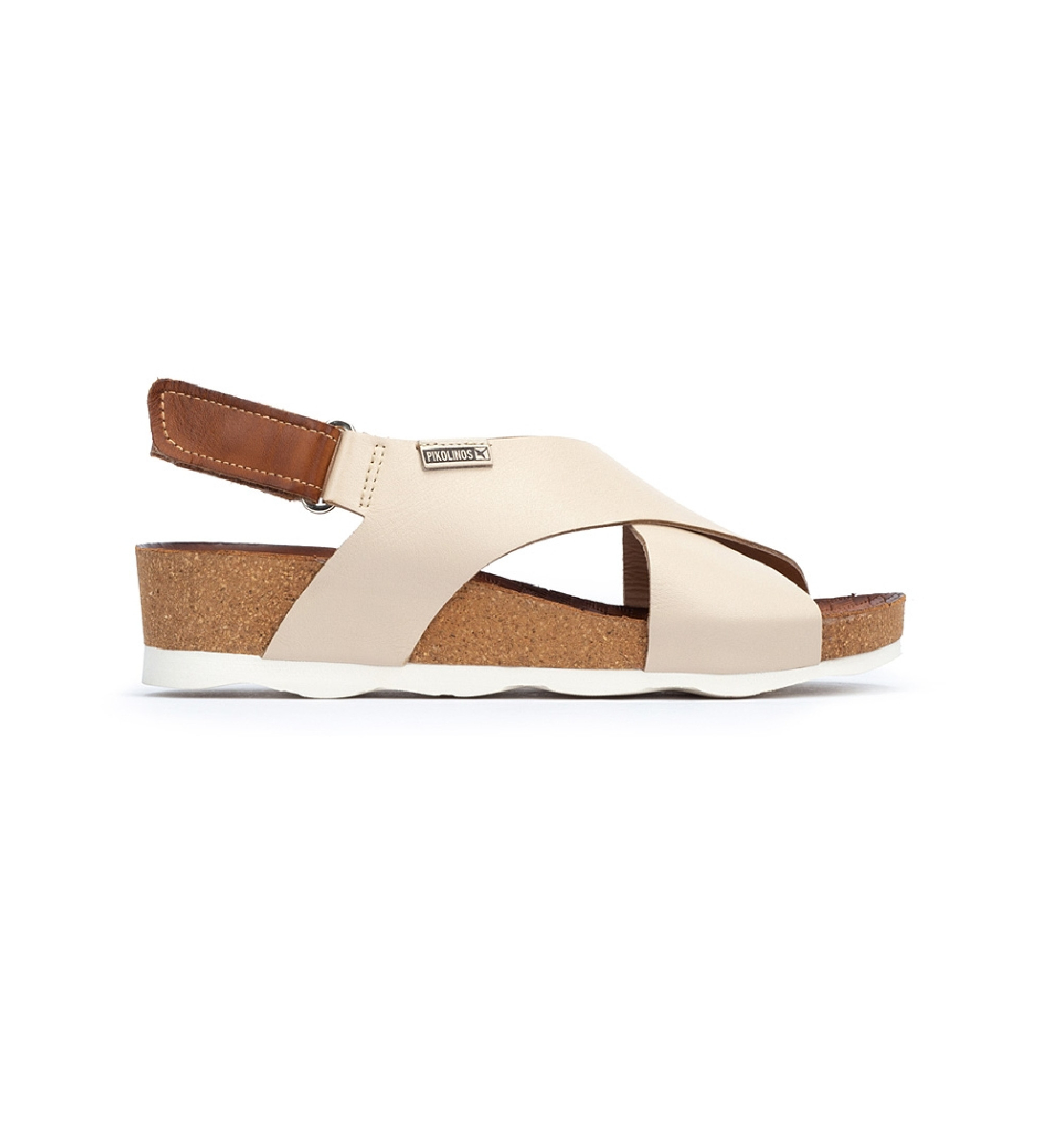 Pikolinos für Damen. W9E-0912 Mahon Sandalen aus beigem Leder (36), Schwarz, 3 bis 5 cm, Klettverschluss, Lässig