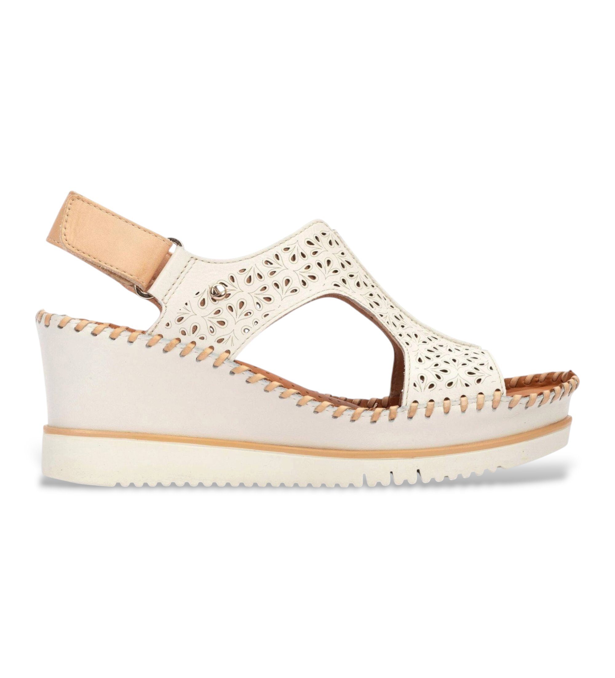 Pikolinosvoor vrouwen. W3Z-1623C1 Aguadulce off white leren sandalen (36), Leer, Wit, 5 tot 8 cm, Klittenband, Casual