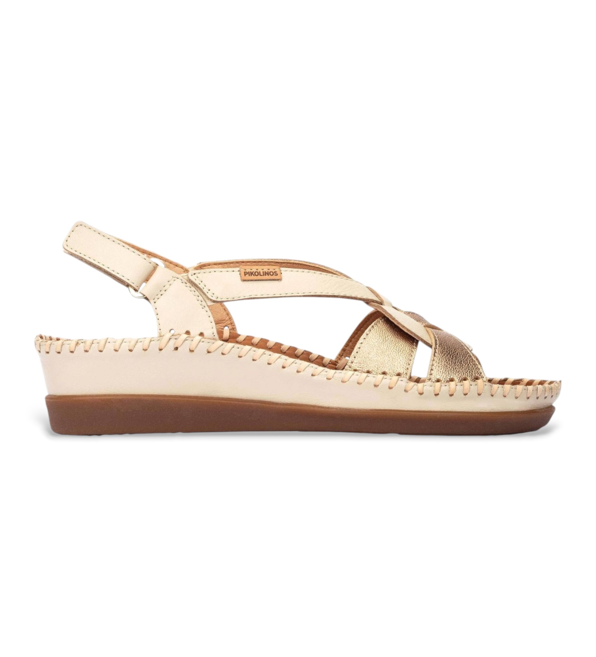 Pikolinos für Damen. W8K-1839C1 Beige Cadaques Sandalen aus Leder (38), Wohnung, 1 bis 3 cm, Klettverschluss, Lässig