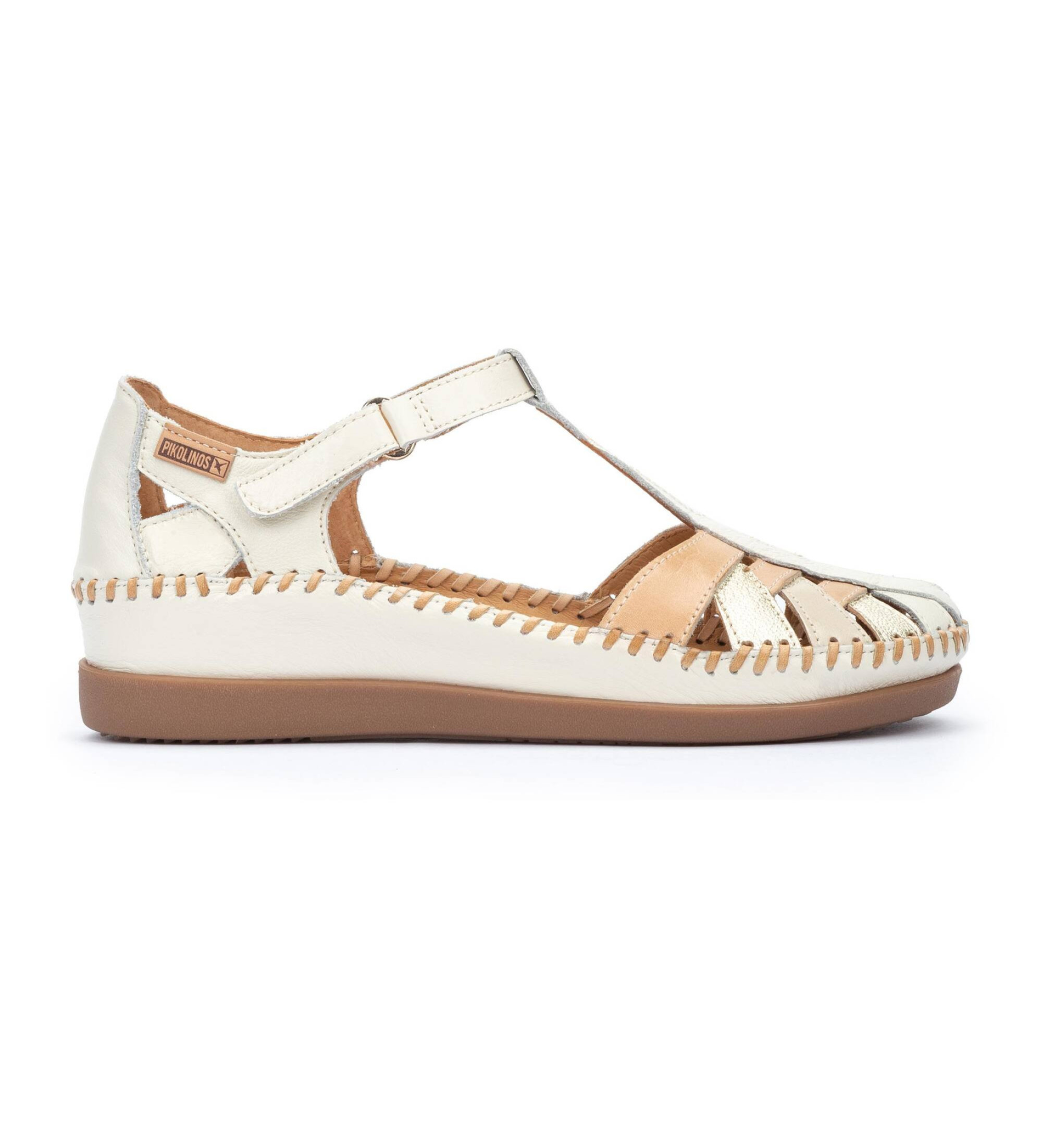 Pikolinos für Damen. W8K-0705C1 Leder-Sandalen Cadaques off-white (41), Weiß, 3 bis 5 cm, Klettverschluss, Lässig