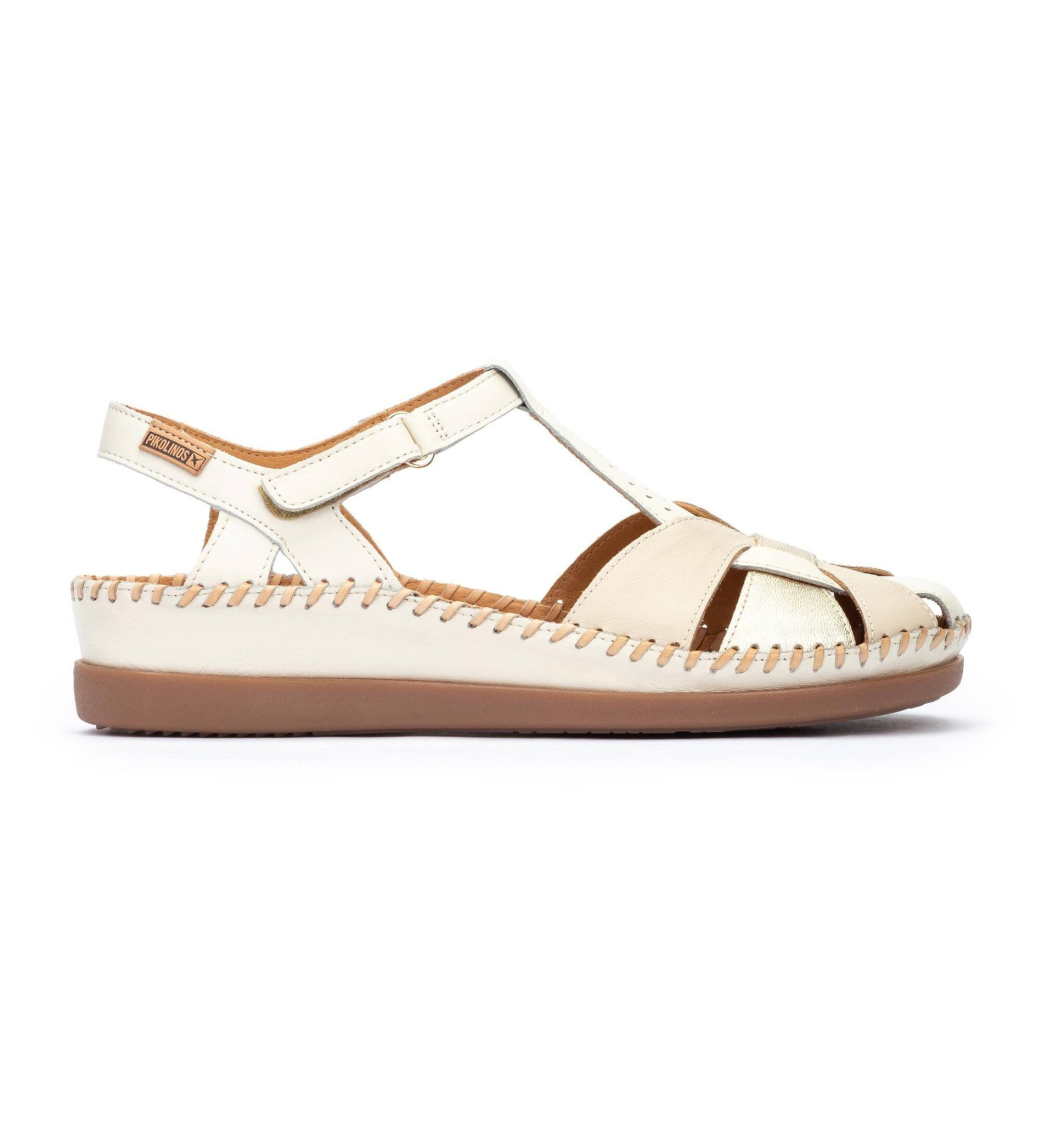 Pikolinos für Damen. W8K-0847C1 Off-white Leder Sandalen Cadaques (41), Weiß, 3 bis 5 cm, Klettverschluss, Lässig