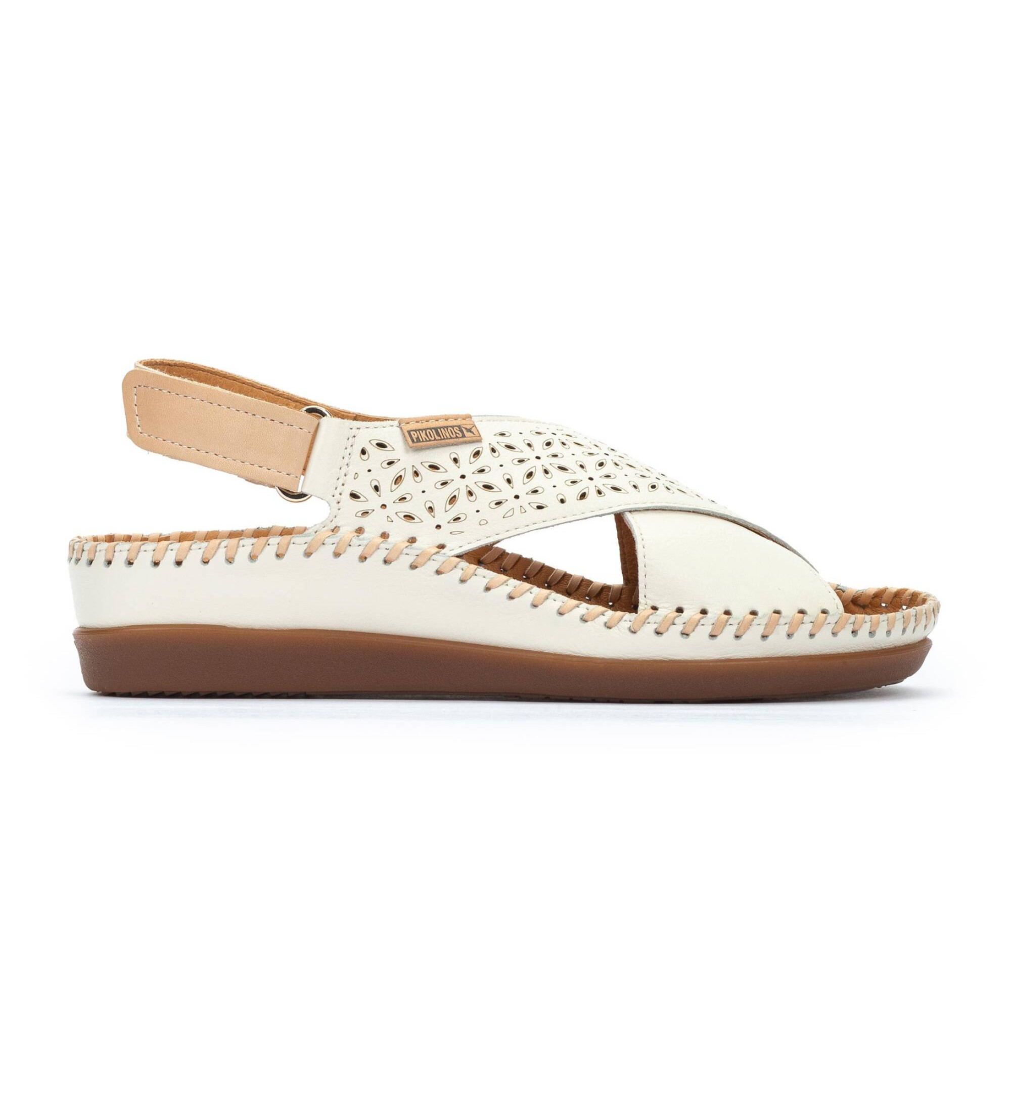 Pikolinos für Damen. W8K-0848C1 Off-white Leder Sandalen Cadaques (41), Weiß, 3 bis 5 cm, Klettverschluss, Lässig