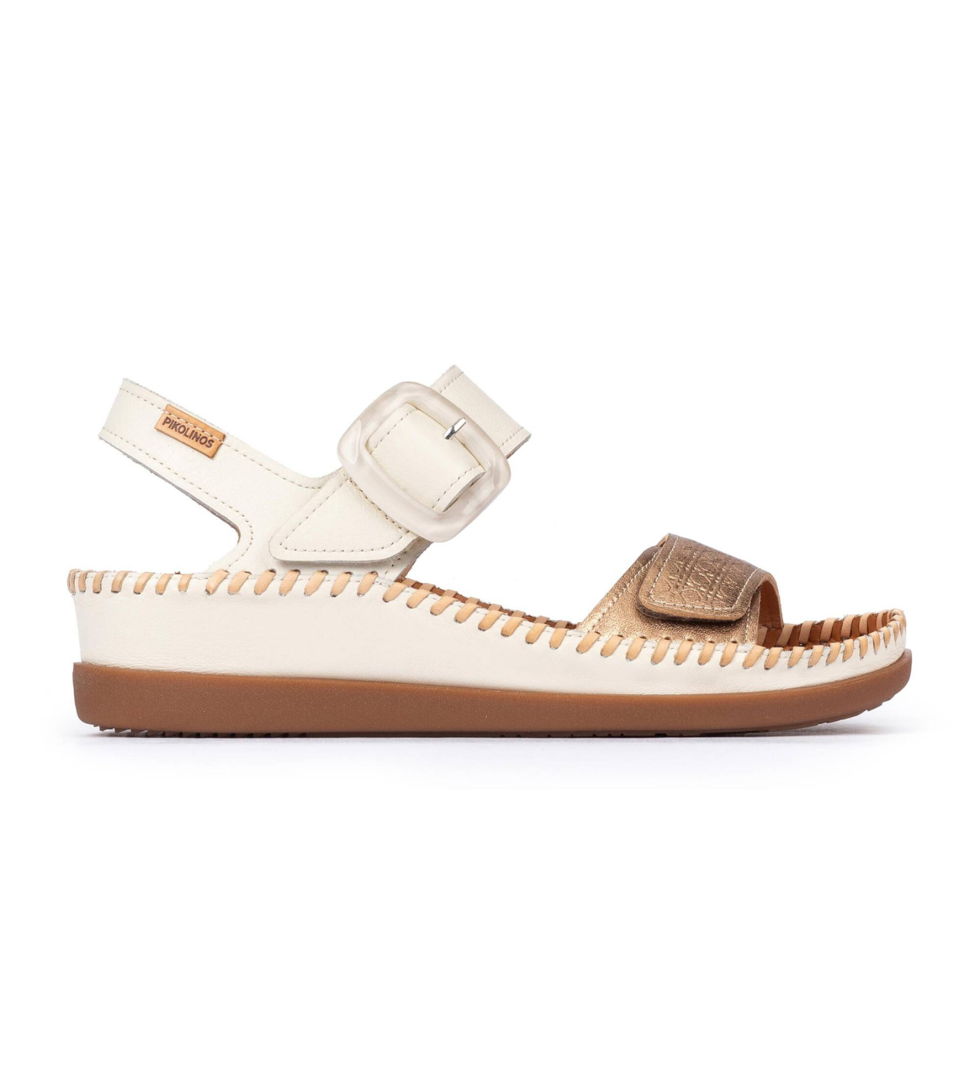 Pikolinos für Damen. W8K-0555C1 Ledersandalen aus cremefarbenem Cadaques-Leder (42), Weiß, 3 bis 5 cm, Schnalle, Lässig
