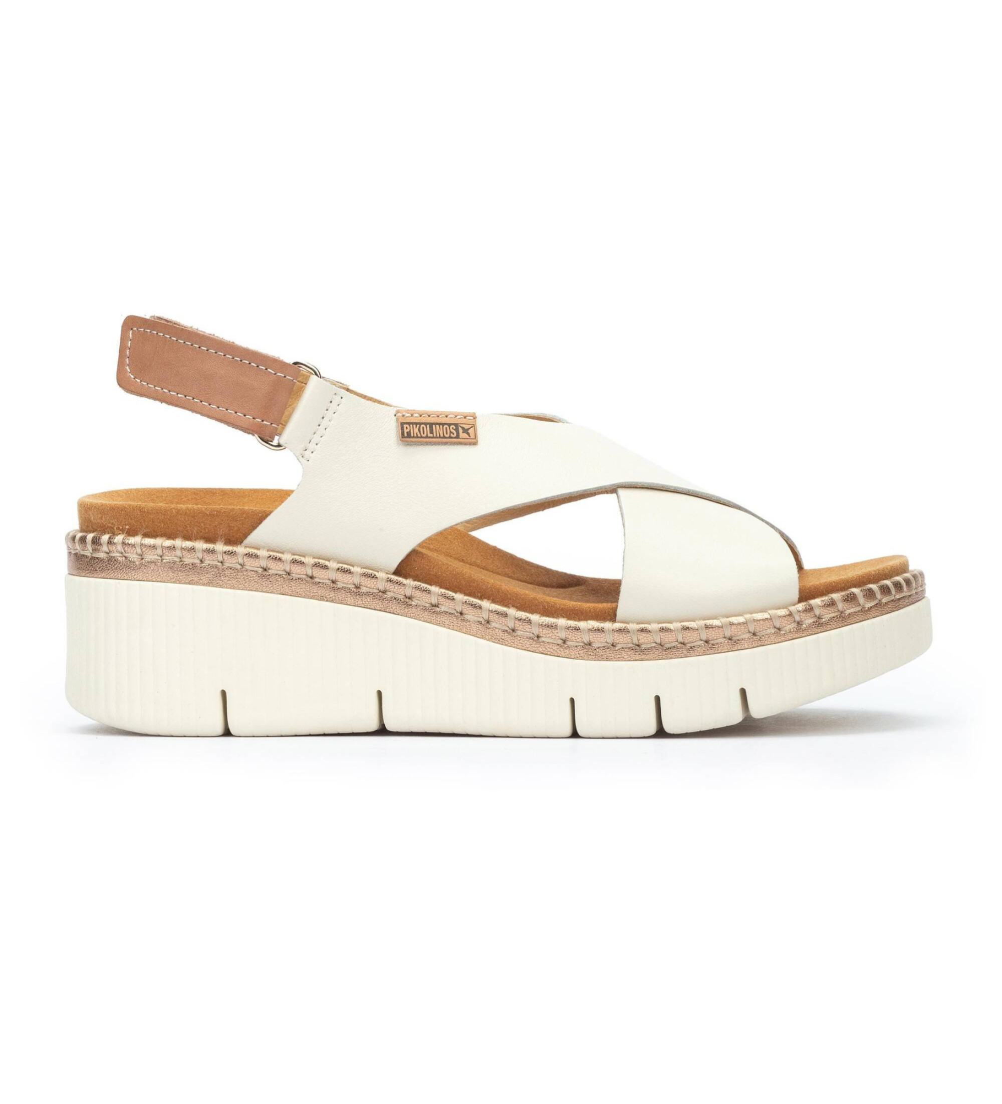 Pikolinos für Damen. W0K-0606C1 Ledersandalen Gomer off-white (40), Weiß, 5 bis 8 cm, Klettverschluss, Lässig