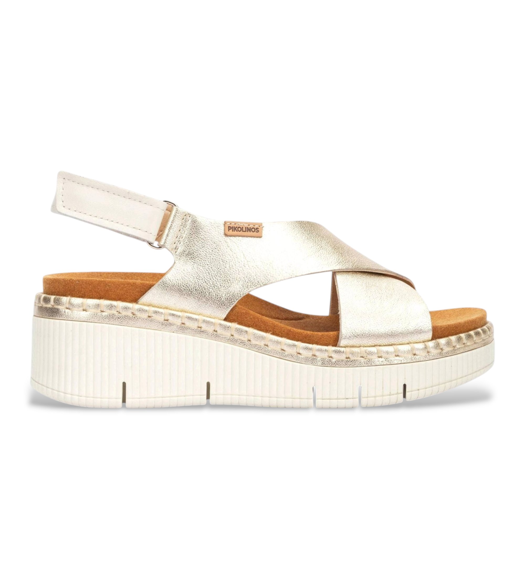 Pikolinosvoor vrouwen. W0K-0606CLC1 Gouden Gomera leren sandalen (39), Leer, Goudkleurig, 5 tot 8 cm, Gesp, Casual