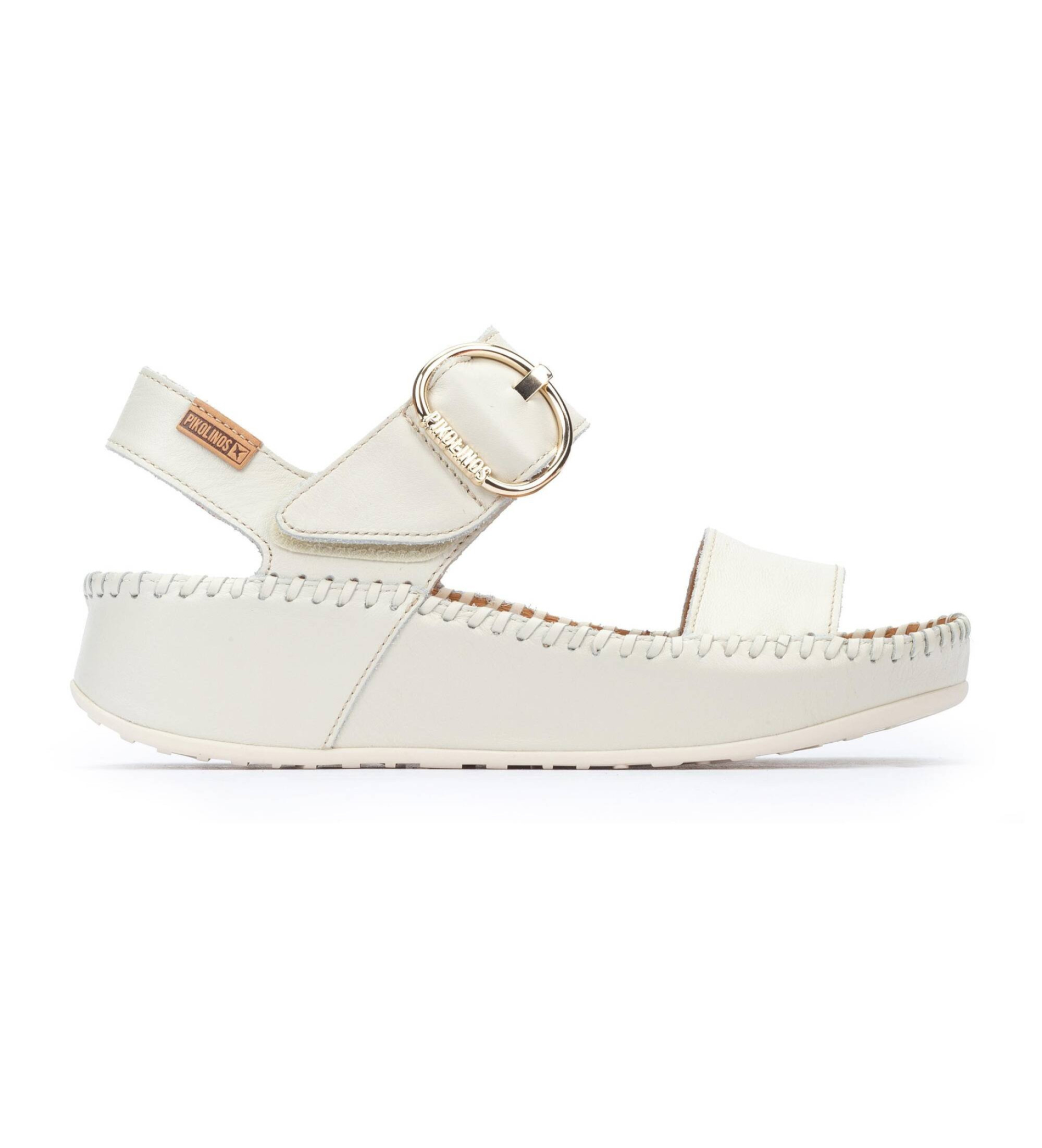 Pikolinos für Damen. W1C-0709 Weiße Ledersandalen Marina -Keilhöhe 5cm (41), 3 bis 5 cm, Schnalle, Lässig, Klassisch