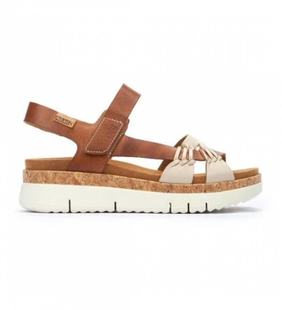 Pikolinos für Damen. W4N-0968C1 Palma Sandalen aus braunem Leder -Gewichtskeil 4,5cm (36), 3 bis 5 cm, Klettverschluss, Lässig