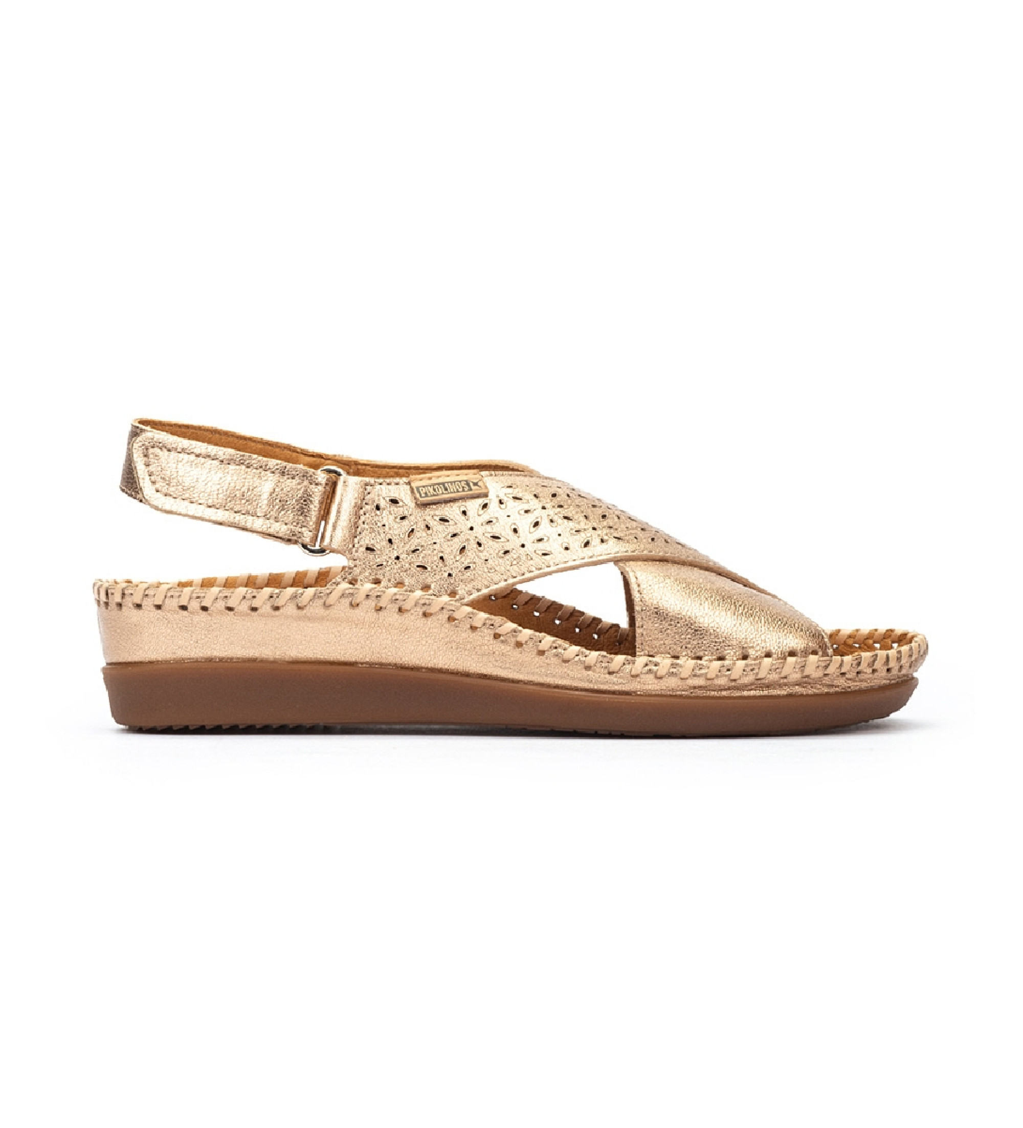 Pikolinos für Damen. W8K-0848CL Keilsandalen aus Leder mit goldenem Cadaqués-Klettverschluss (39), 3 bis 5 cm, Lässig