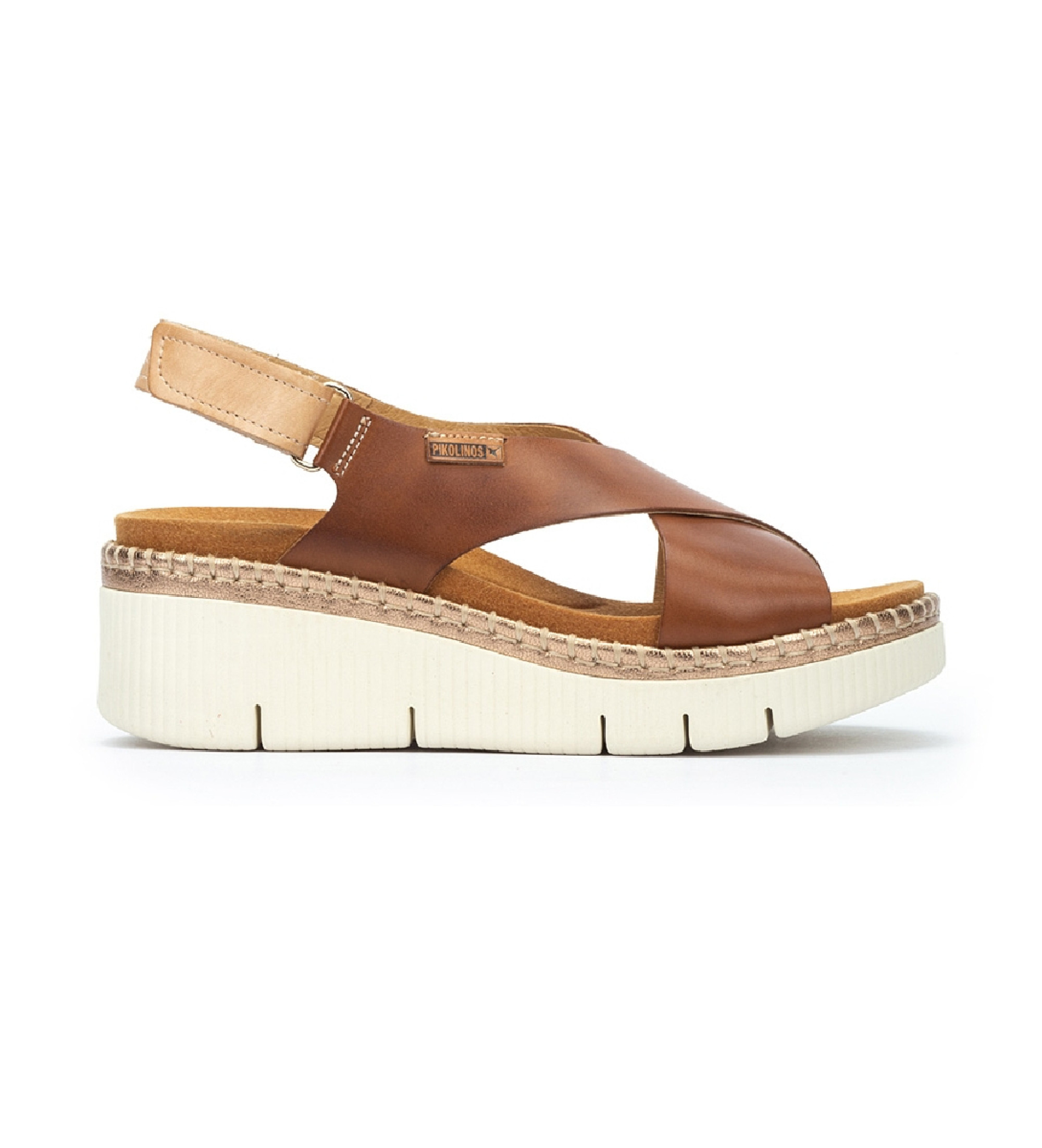 Pikolinos für Damen. W0K-0606C1 Braune Gomera Keilsandaletten aus Leder (41), 3 bis 5 cm, Klettverschluss, Lässig