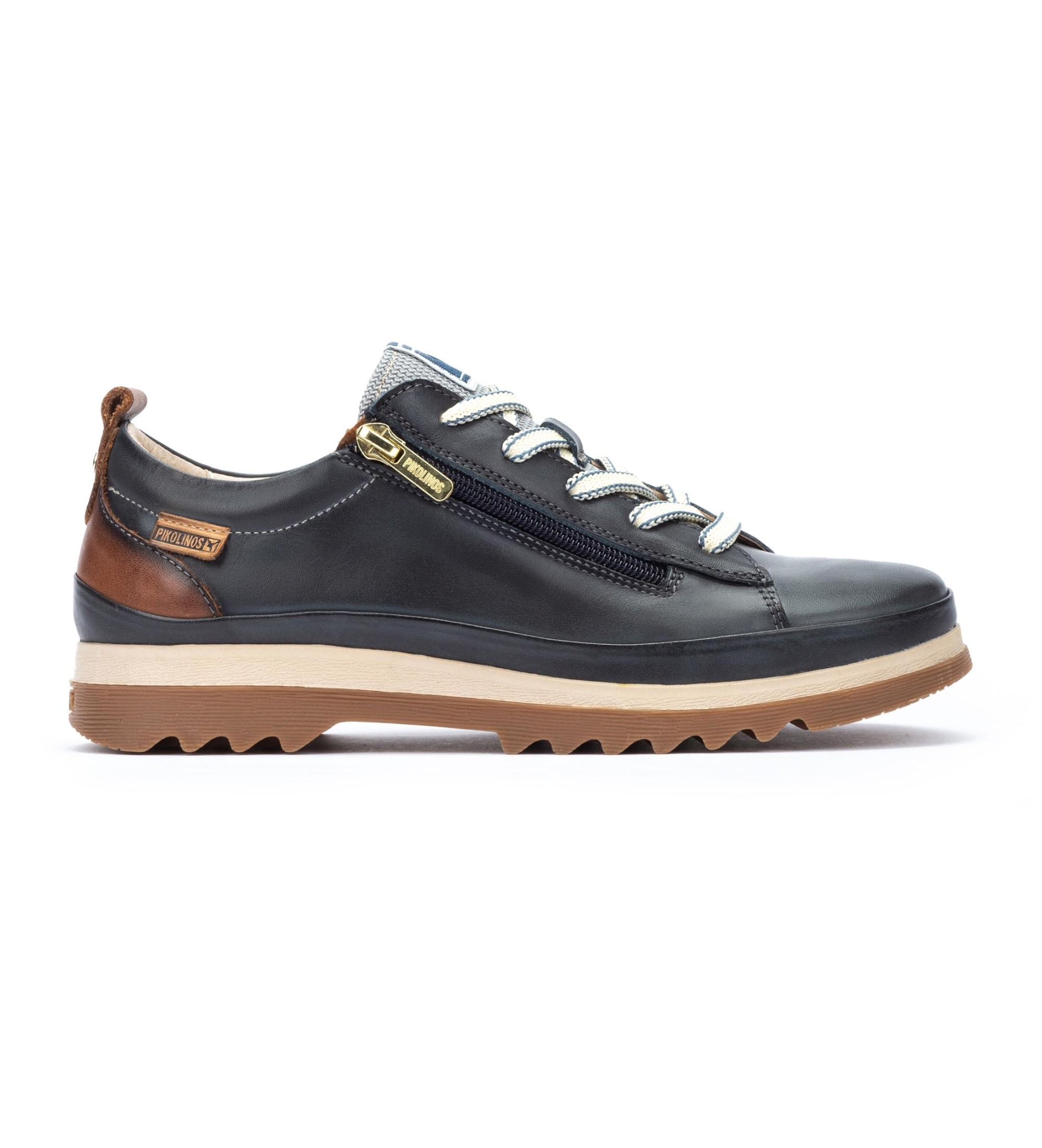 Pikolinos für Damen. W3W-6979 Vigo marineblaue Lederturnschuhe (42), 1 bis 3 cm, Schnürsenkel, Reißverschluss, Lässig
