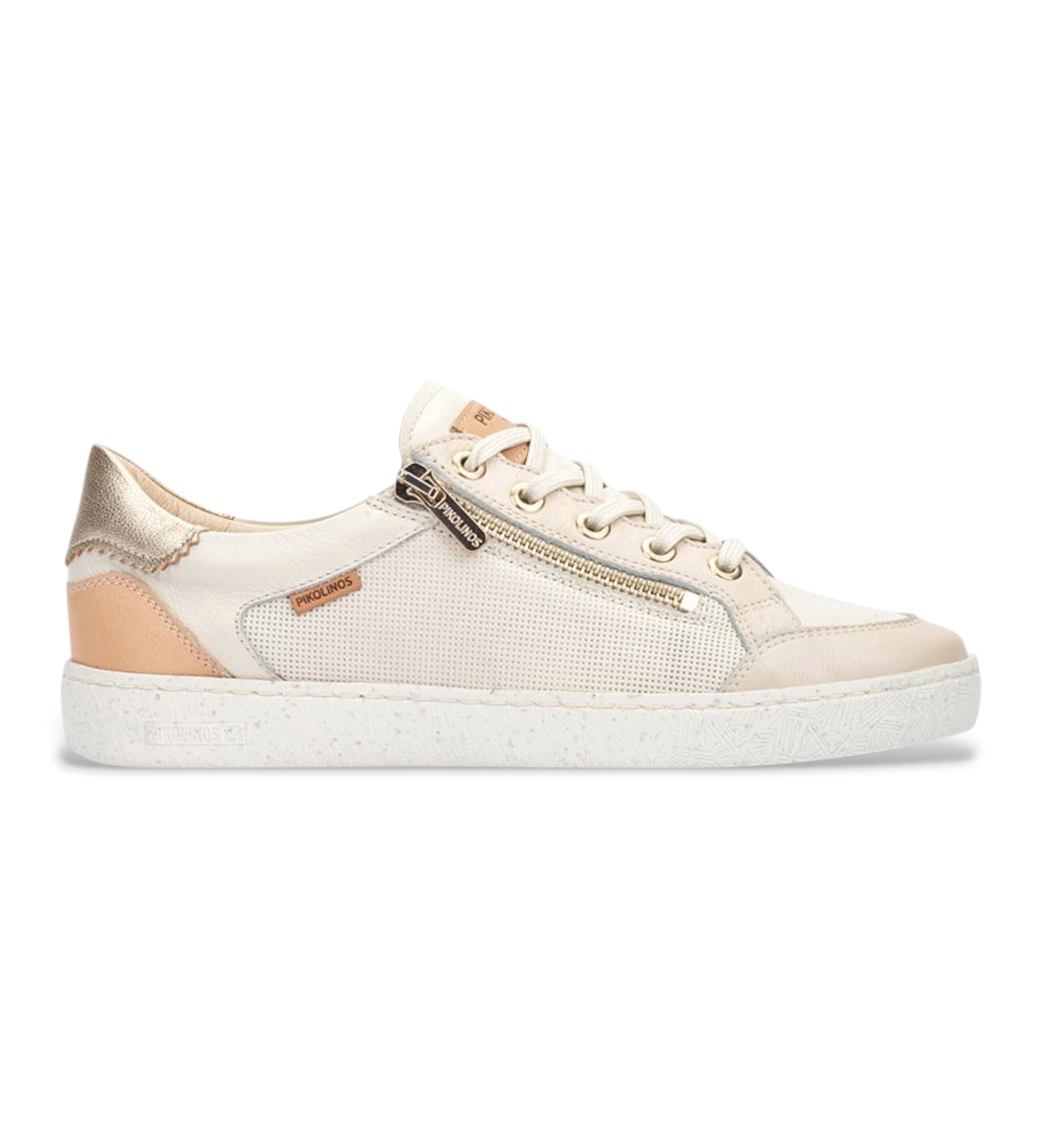 Pikolinos für Damen. W7B-6737C3 Leder Turnschuhe Lanzarote off-white (36), Beige, Wohnung, 1 bis 3 cm, Schnürsenkel, Reißverschluss, Lässig