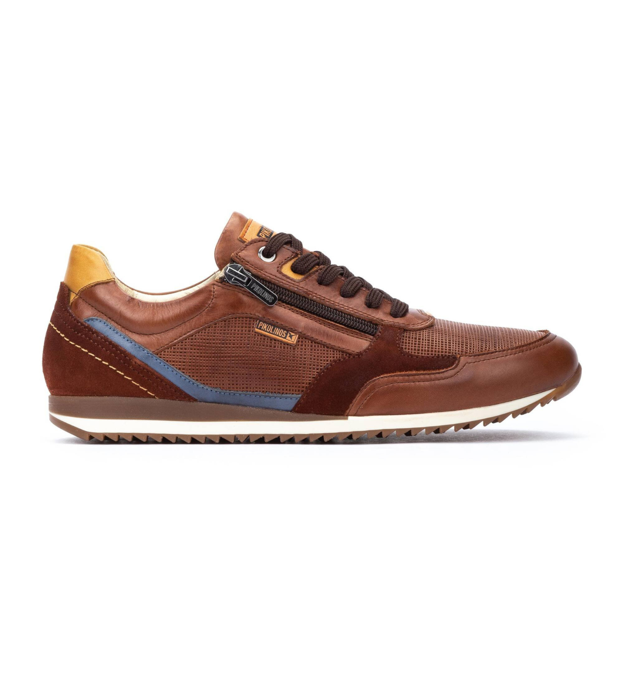 Pikolinosvoor mannen. M2A-6292C1 Bruine Liverpool Leren Sneakers (46), Leer, Plat, Veters, Ritssluiting, Casual