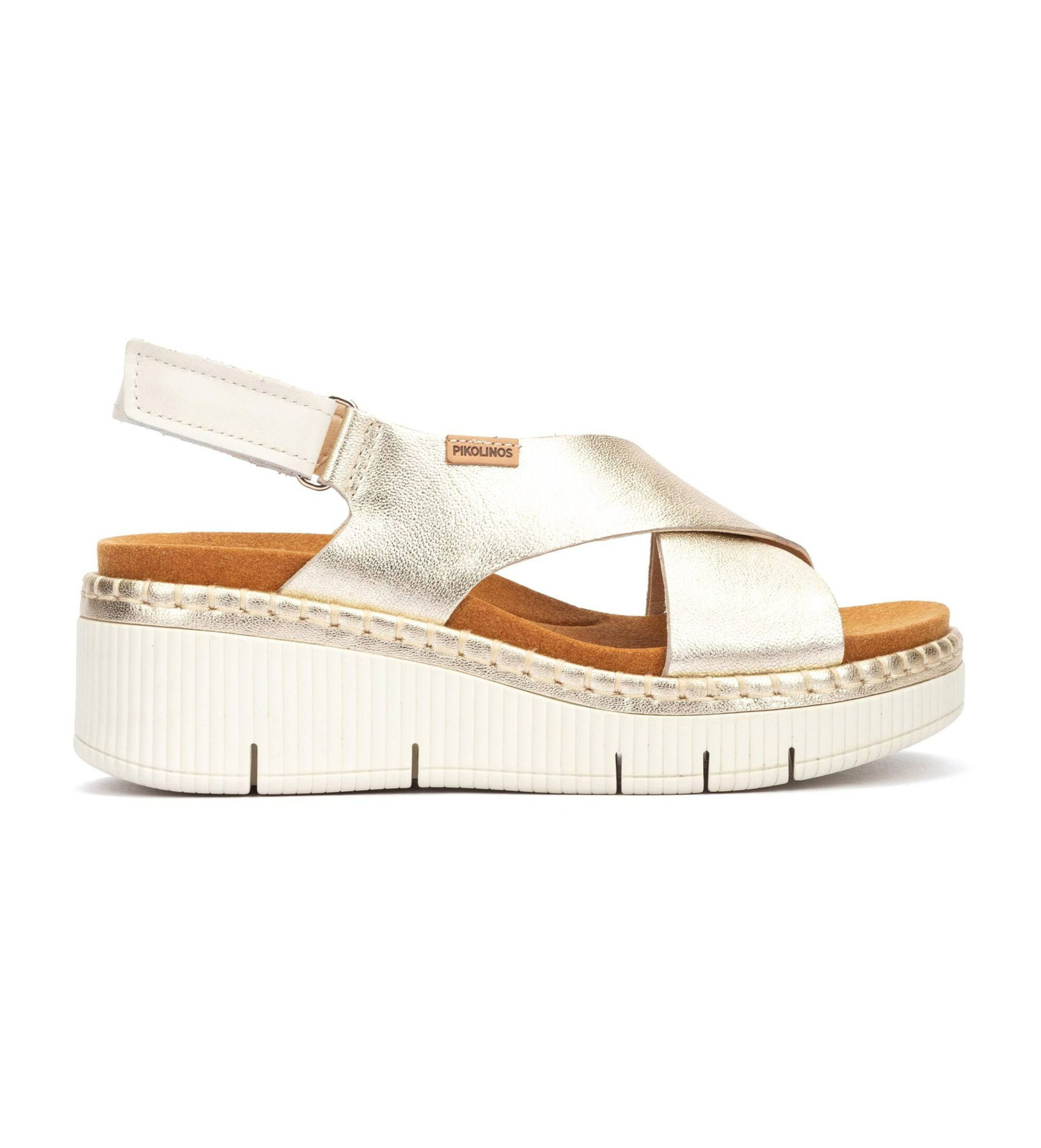 Pikolinos für Damen. W0K-0606CLC1 Silberne Gomera Ledersandalen (40), 5 bis 8 cm, Schnalle, Lässig