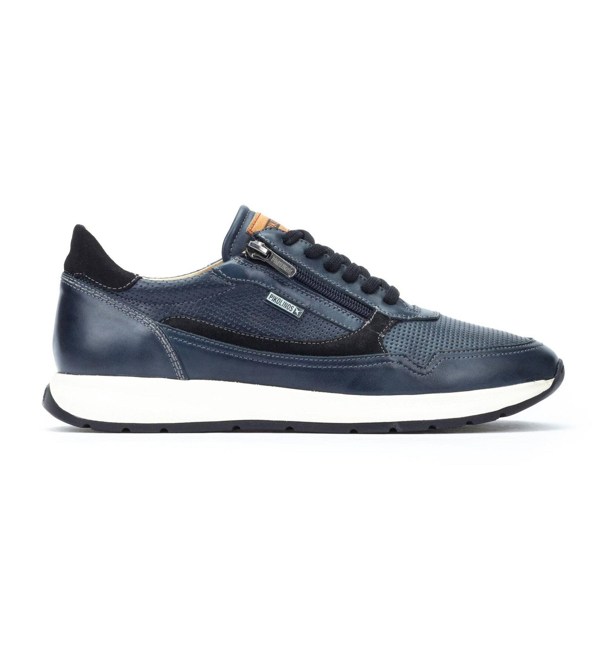Pikolinos für Herren. M2B-6263C1 Blaue Leder-Turnschuhe von Getafe (41), Wohnung, Schnürsenkel, Reißverschluss, Lässig