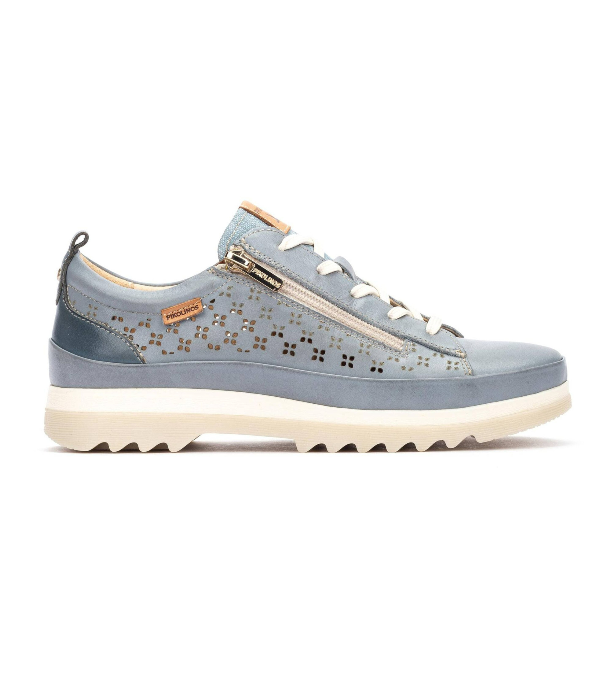 Pikolinos für Damen. W3W-6841C1 Blaue Leder-Turnschuhe von Vigo (39), 3 bis 5 cm, Schnürsenkel, Reißverschluss, Lässig