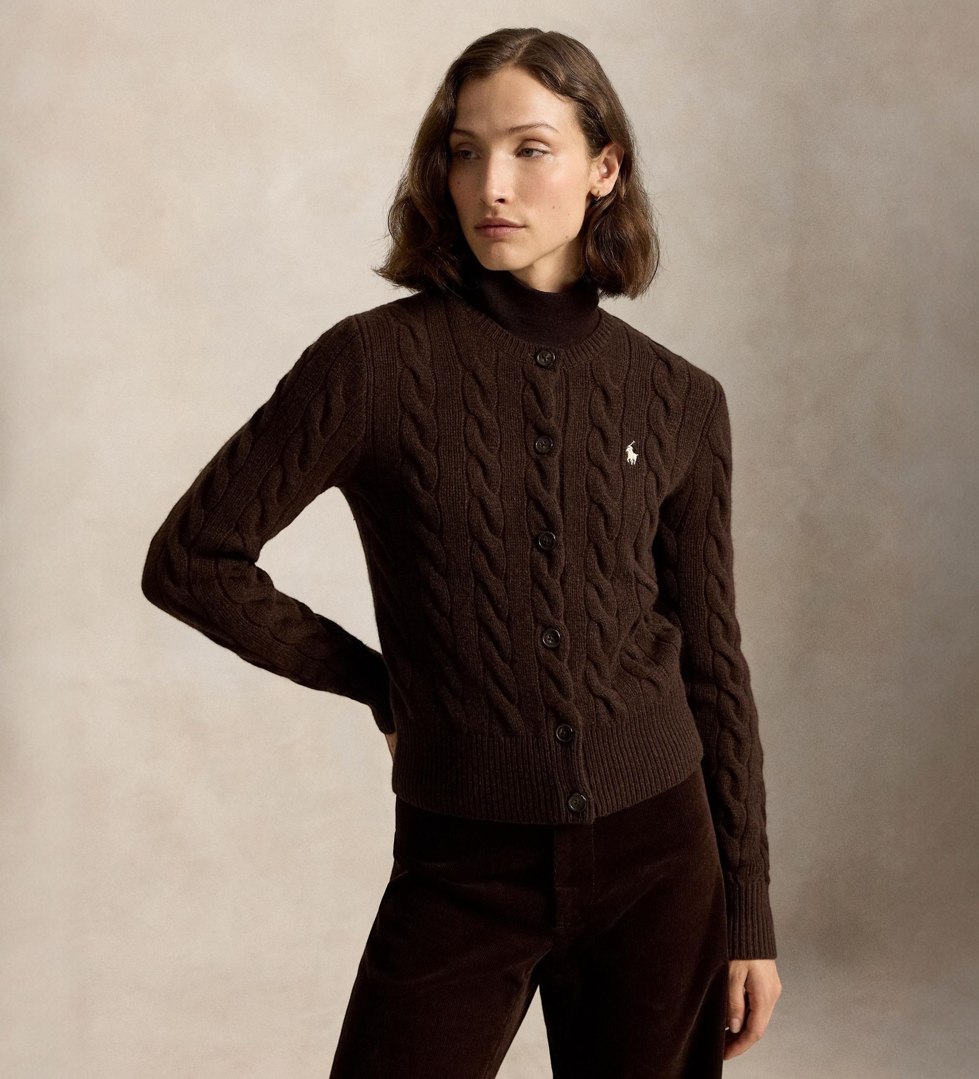 Polo Ralph Laurenvoor vrouwen. 211972104509 Bruine cardigan van wol en kasjmier (S), Casual
