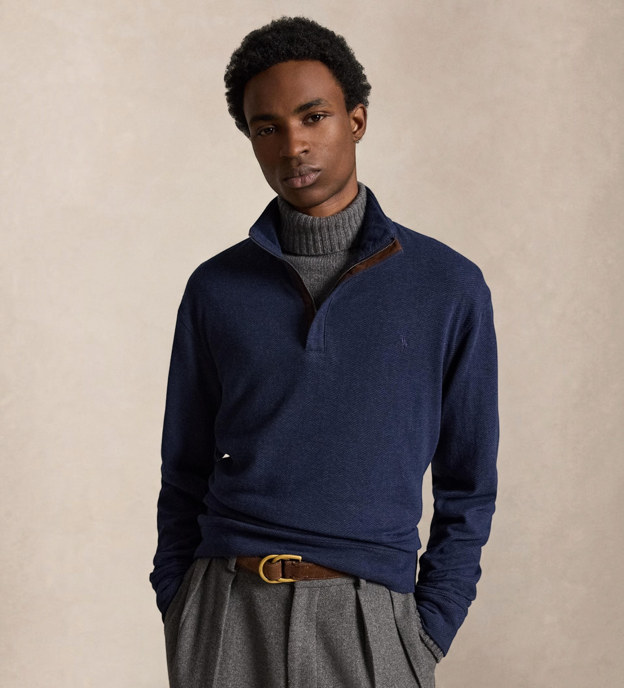 Polo Ralph Laurenvoor mannen. 710B24474002 Gebreide trui met visgraatprintblauw (M), Casual, Katoen, Marineblauw