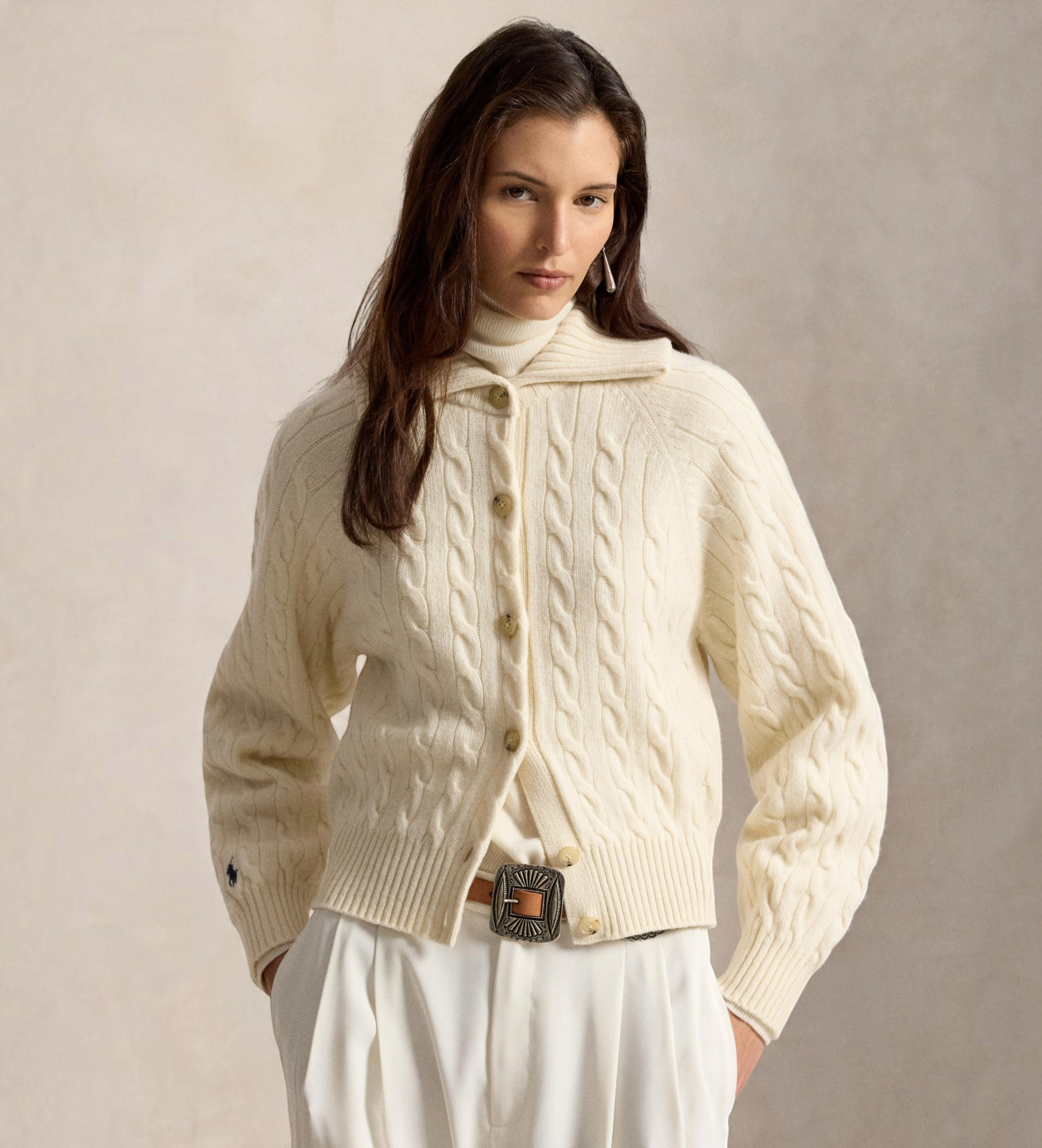 Polo Ralph Laurenvoor vrouwen. 211B17757005 Vest van wol en kasjmier met beige kraag (S), Casual