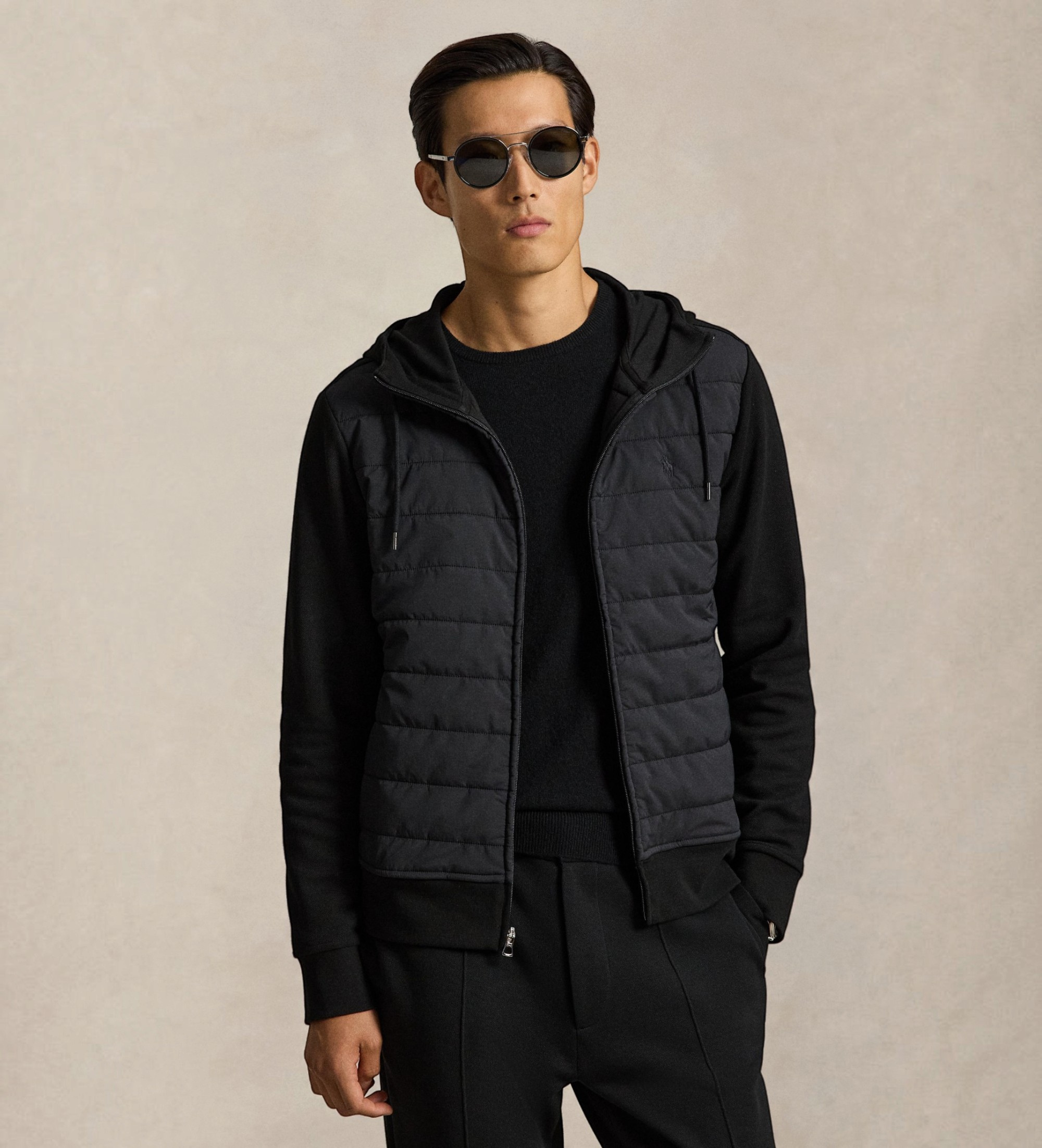 Polo Ralph Laurenvoor mannen. 710B27138003 Zwart hybride hoodie met capuchon (L), Casual, Katoen