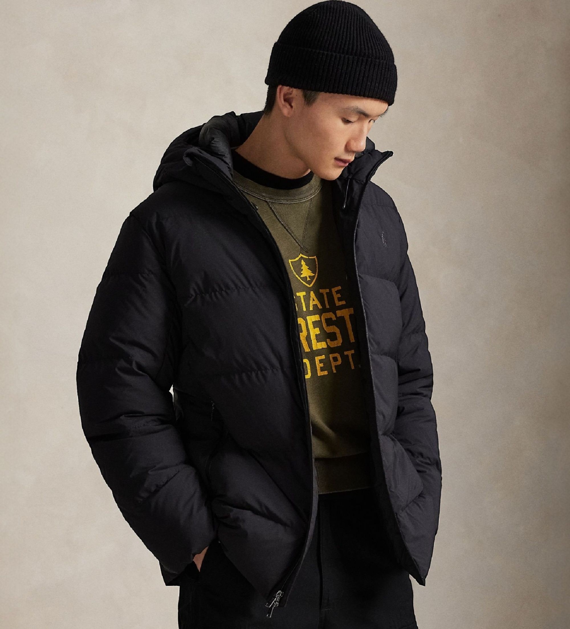 Polo Ralph Lauren für Herren. 710967773003 Matter gesteppter Daunenmantel schwarz (XL), Lässig, Polyester